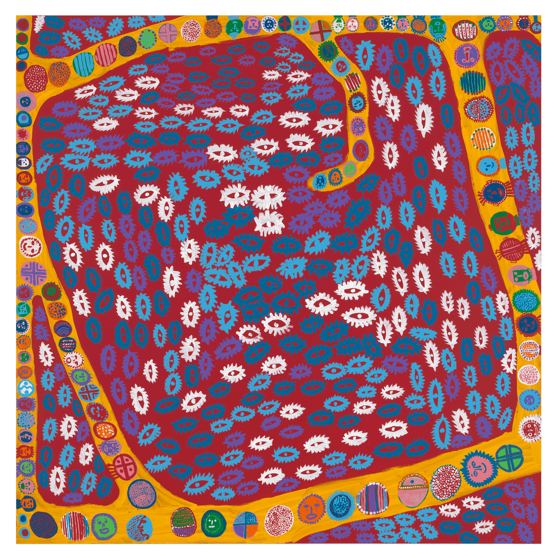 A painting by Yayoi Kusama, titled DANCE PARTY NIGHT, dated 2013. 