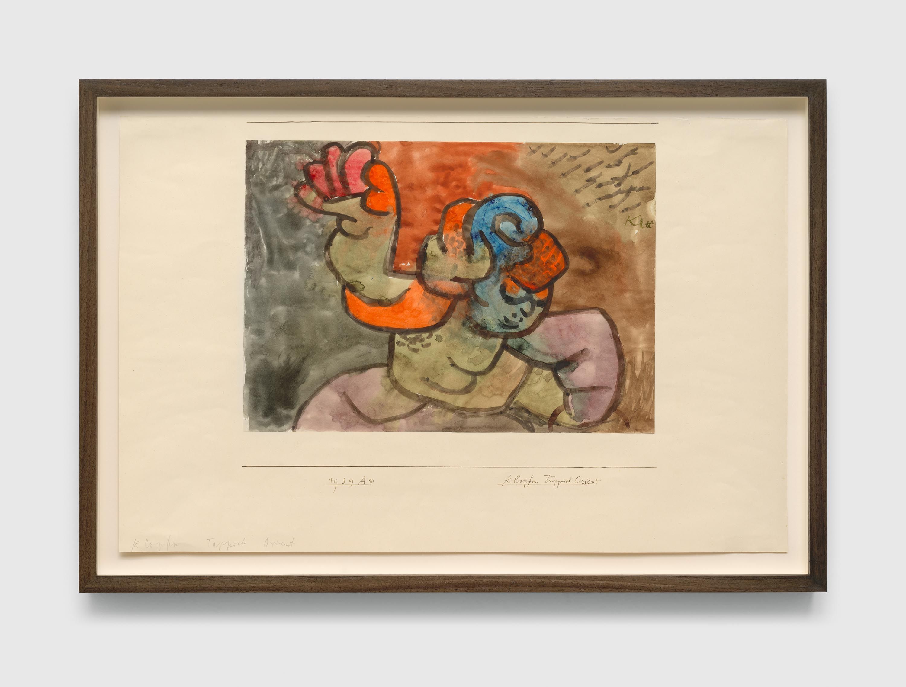 A work on paper by Paul Klee, titled Klopfen Teppich Orient (Beat carpet orient), dated 1939.