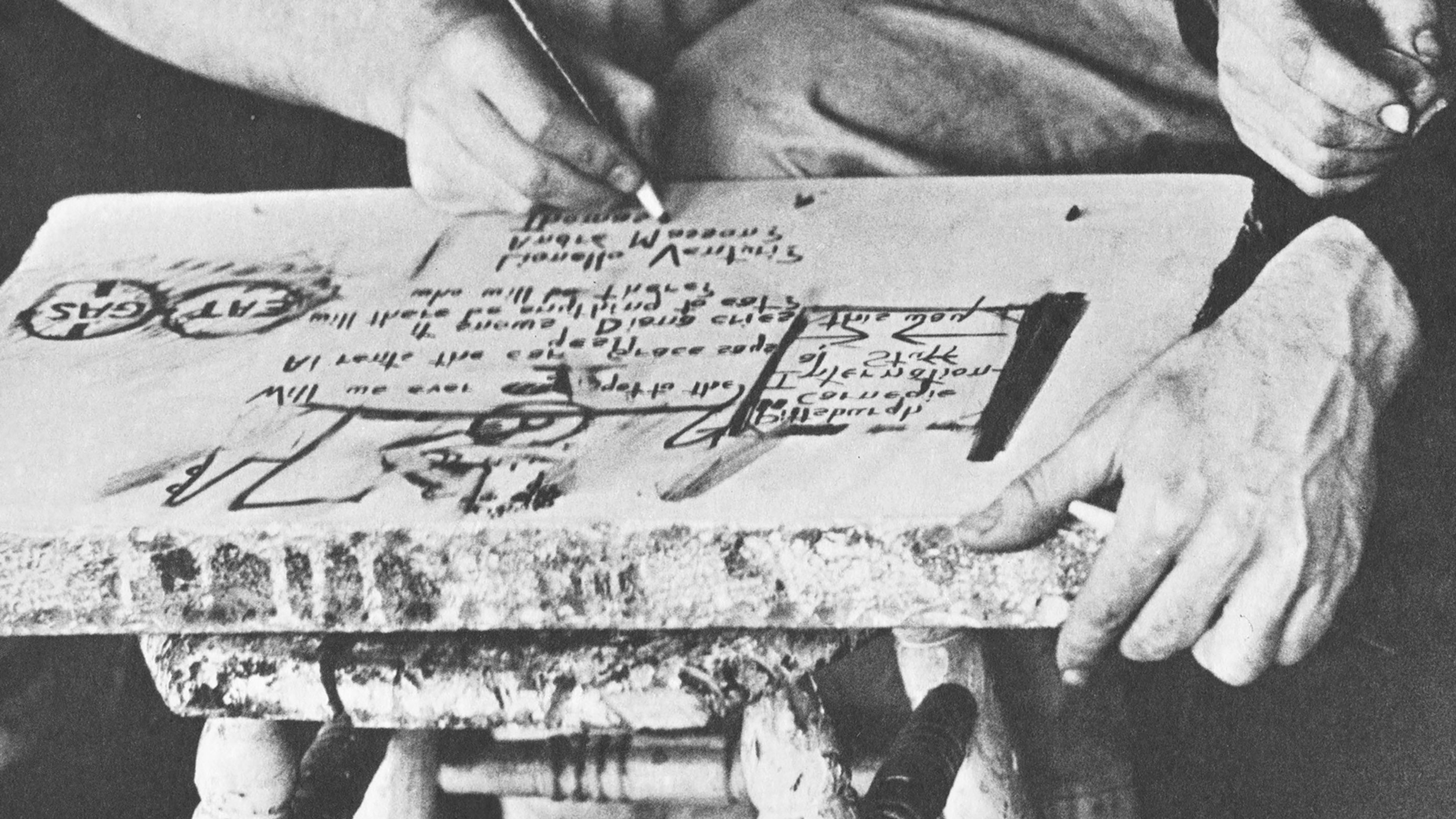 Frank O’Hara and Larry Rivers at work on Stones in 1958. Photograph by Hans Namuth