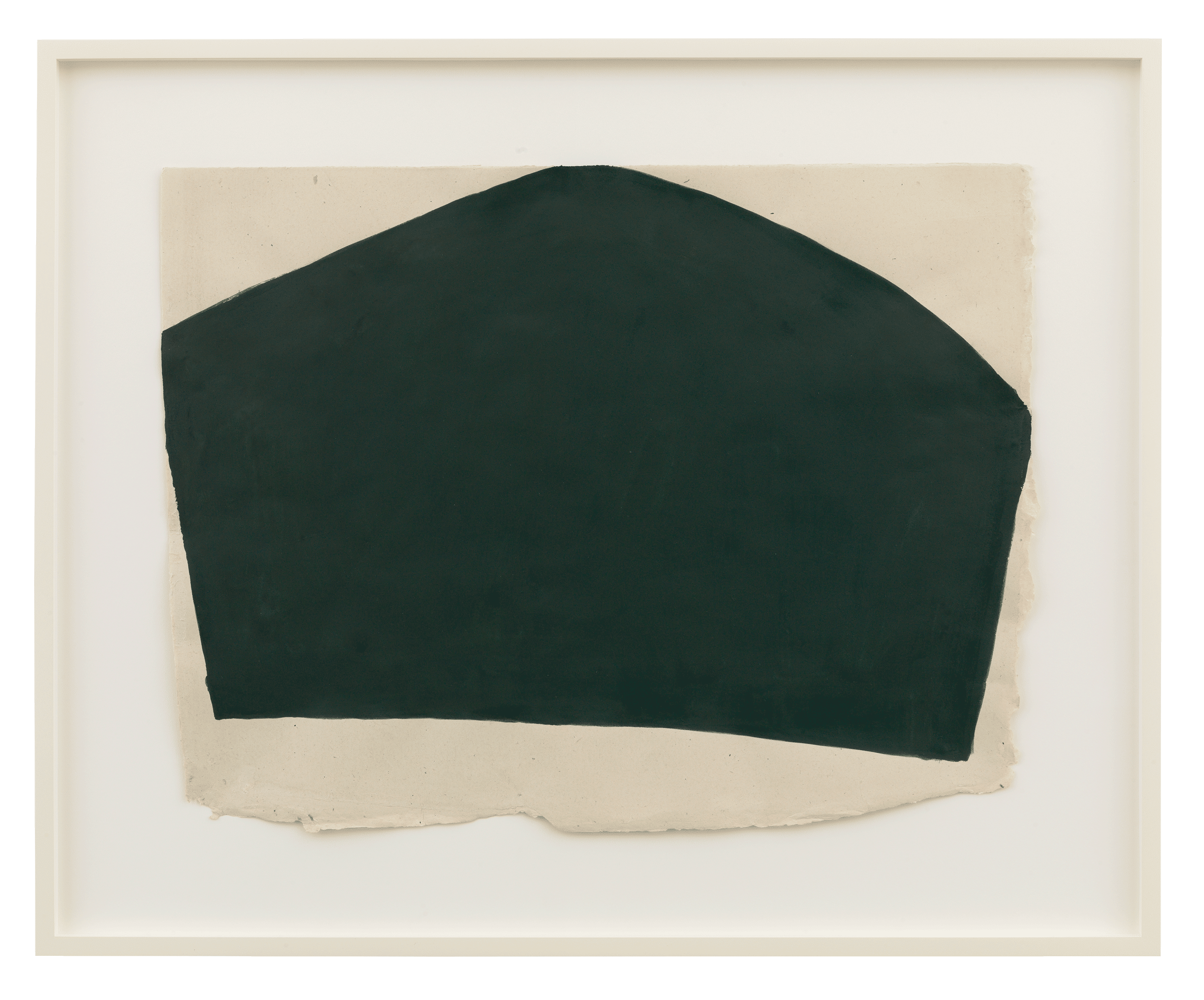 A work on paper by Suzan Frecon, titled lifted dark green composition touching top and two sides, dated 2013.