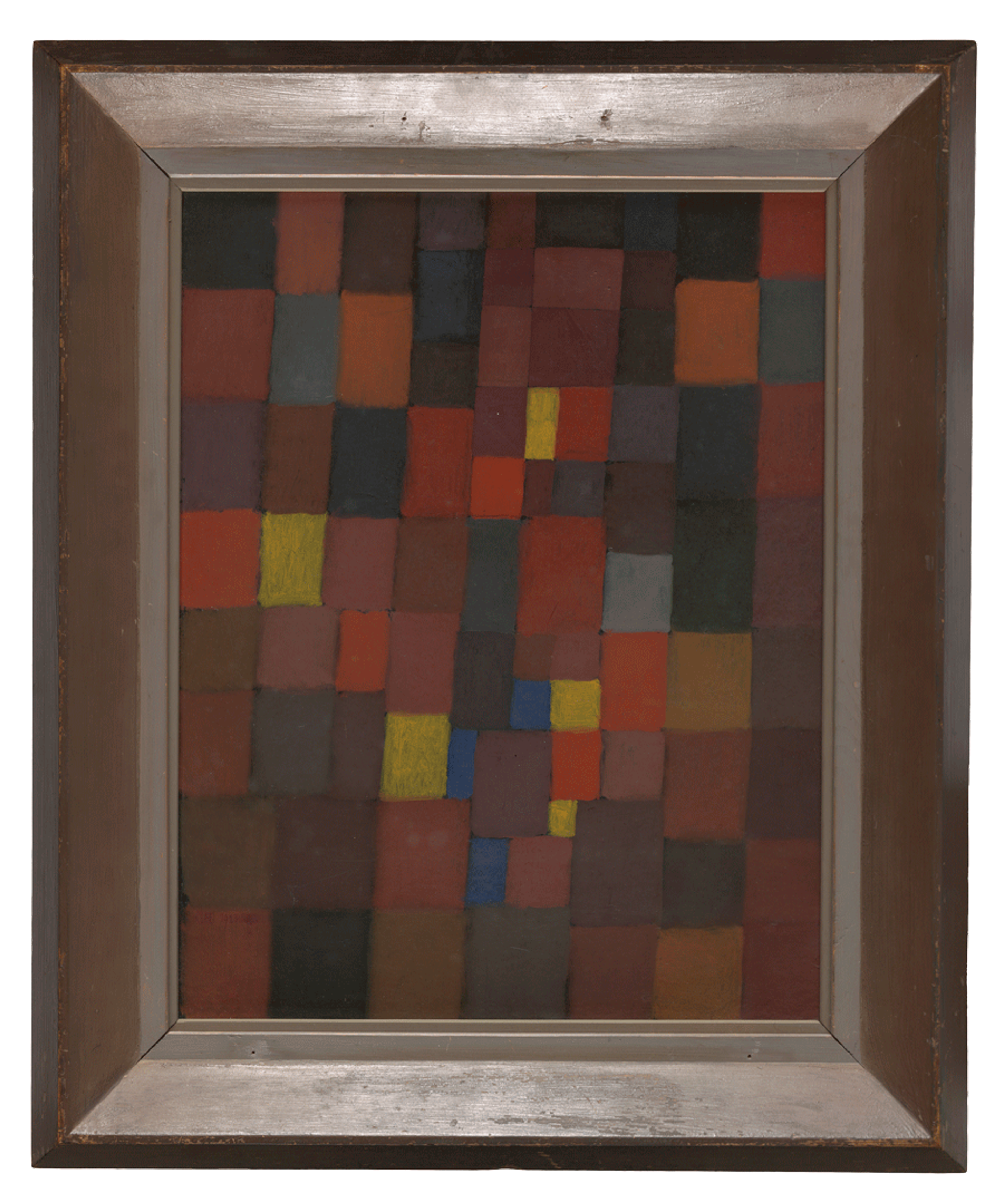 A mixed media work on cardboard in original frame by Paul Klee, titled Bildarchitectur rot gelb blau, 1923, 80 Pictorial Architecture Red, Yellow, Blue, 1923, 80, dated 1923.