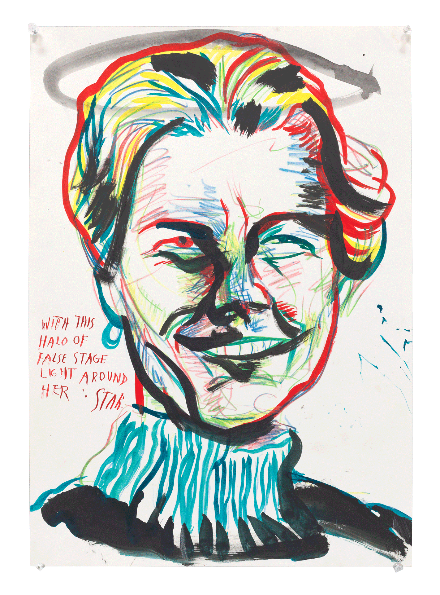 A work on paper by Raymond Pettibon titled No Title (With this halo...) dated 2019.