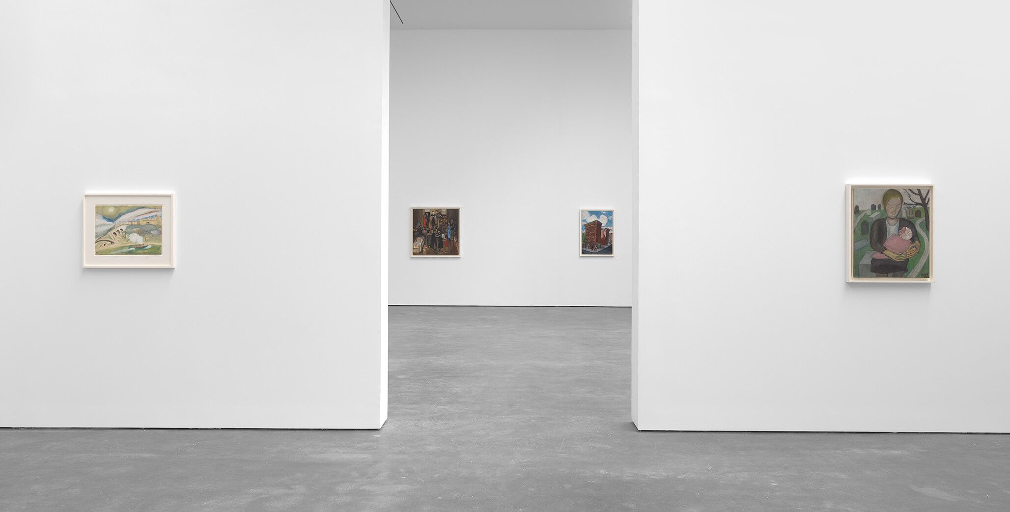 An installation view of an exhibition titled Alice Neel The Early Years at David Zwirner, New York, in 2021.