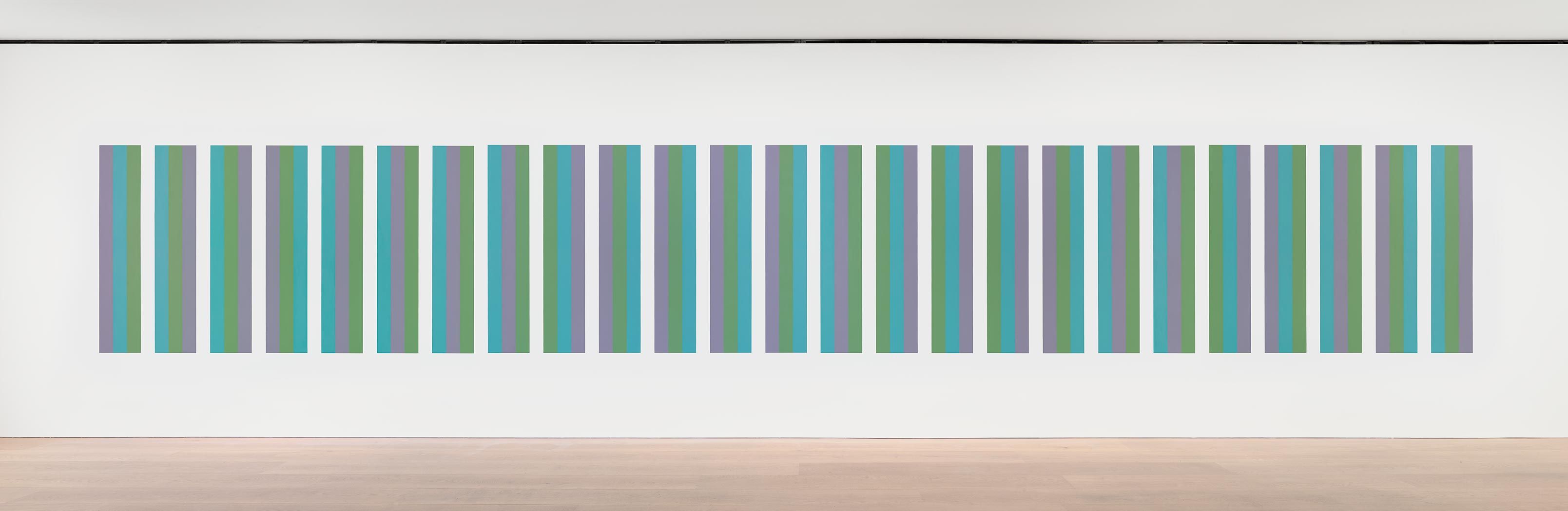 A painting by Bridget Riley, titled Intervals Wall Painting, dated 2021.