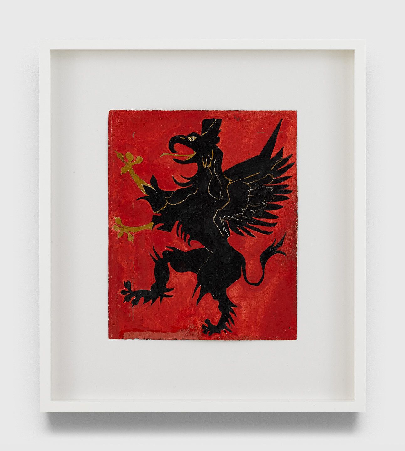 An undated oil painting on cardboard by Frank Walter, titled Untitled (Heraldic Beast [Griffin]).