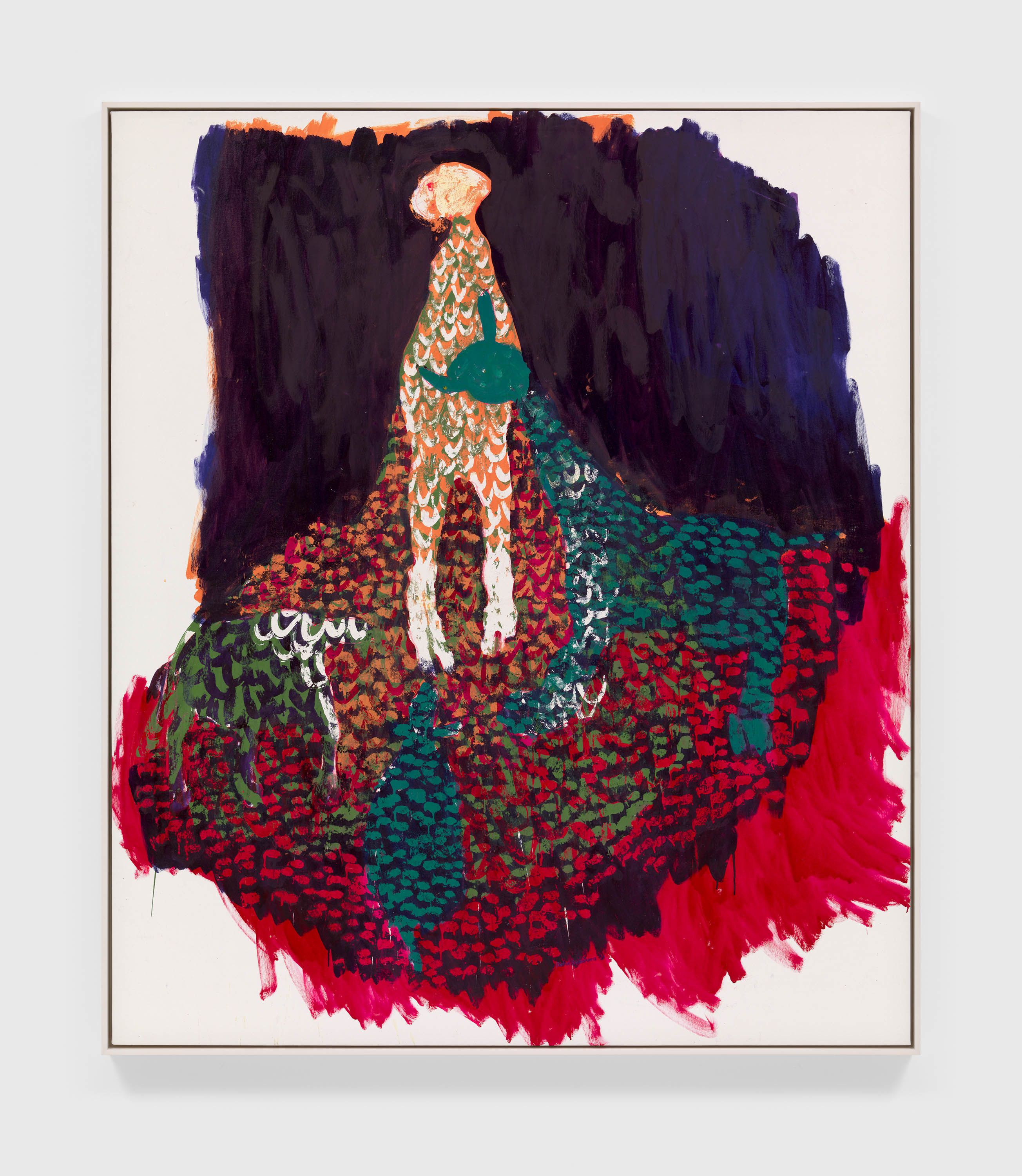 An oil based printing ink and oil bar on canvas artwork by Portia Zvavahera, titled Climbing up, dated 2021.