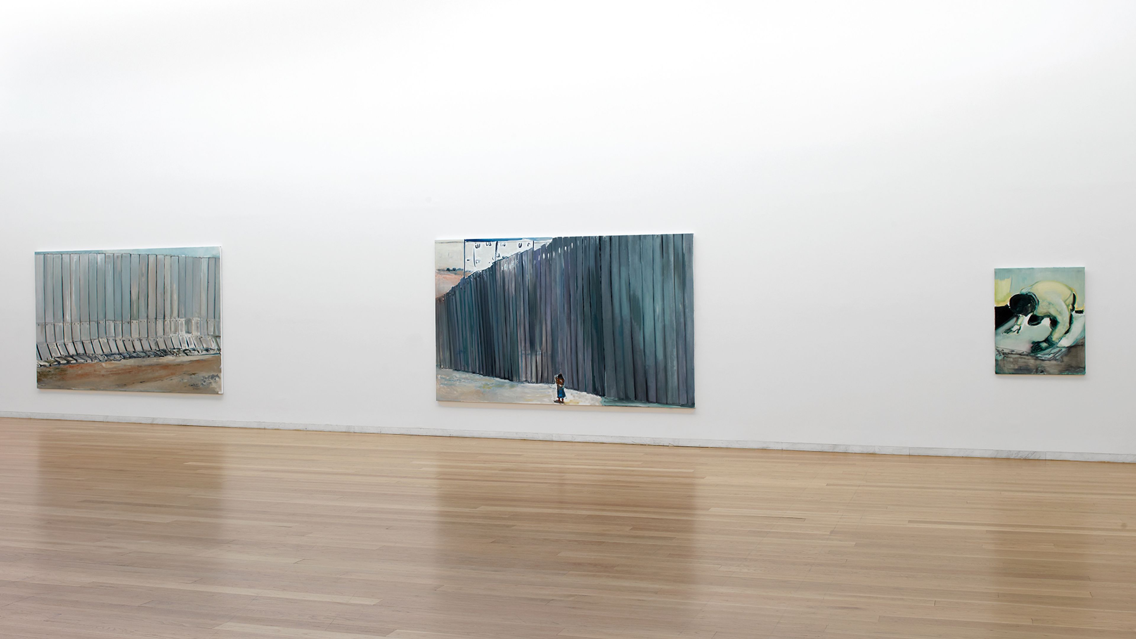 Installation view of Figure in a Landscape (left) among other works from the Against the Wall series in Marlene Dumas: Contra o Muro, Serralves, Porto, Portugal, 2010