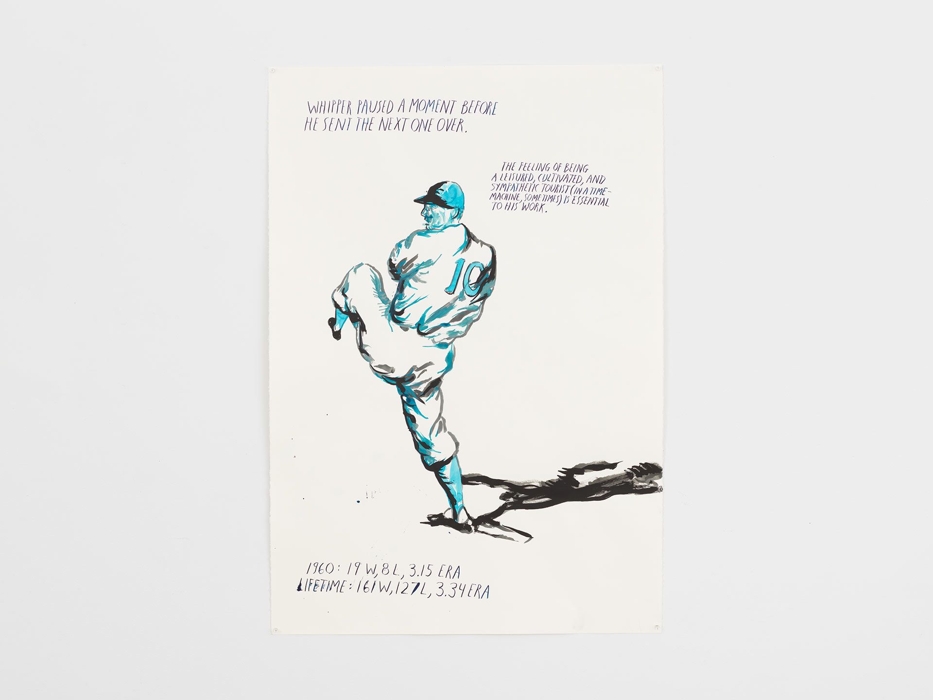 A drawing by Raymond Pettibon, titled No Title (Whipper paused a...), dated 2017.