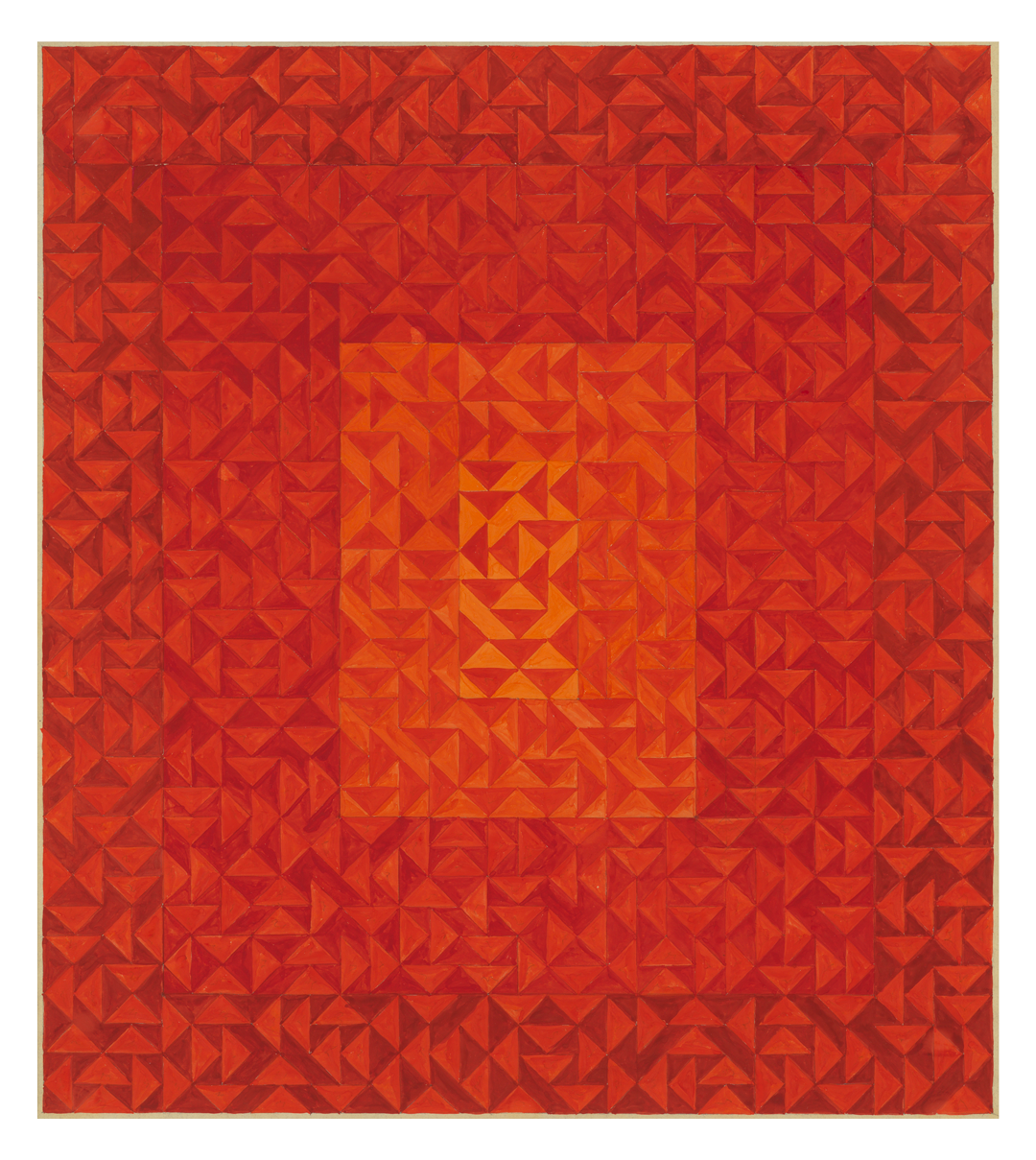 A gouache and graphite work on paper by Anni Albers, titled Color Study (Reds and Orange), circa 1970.