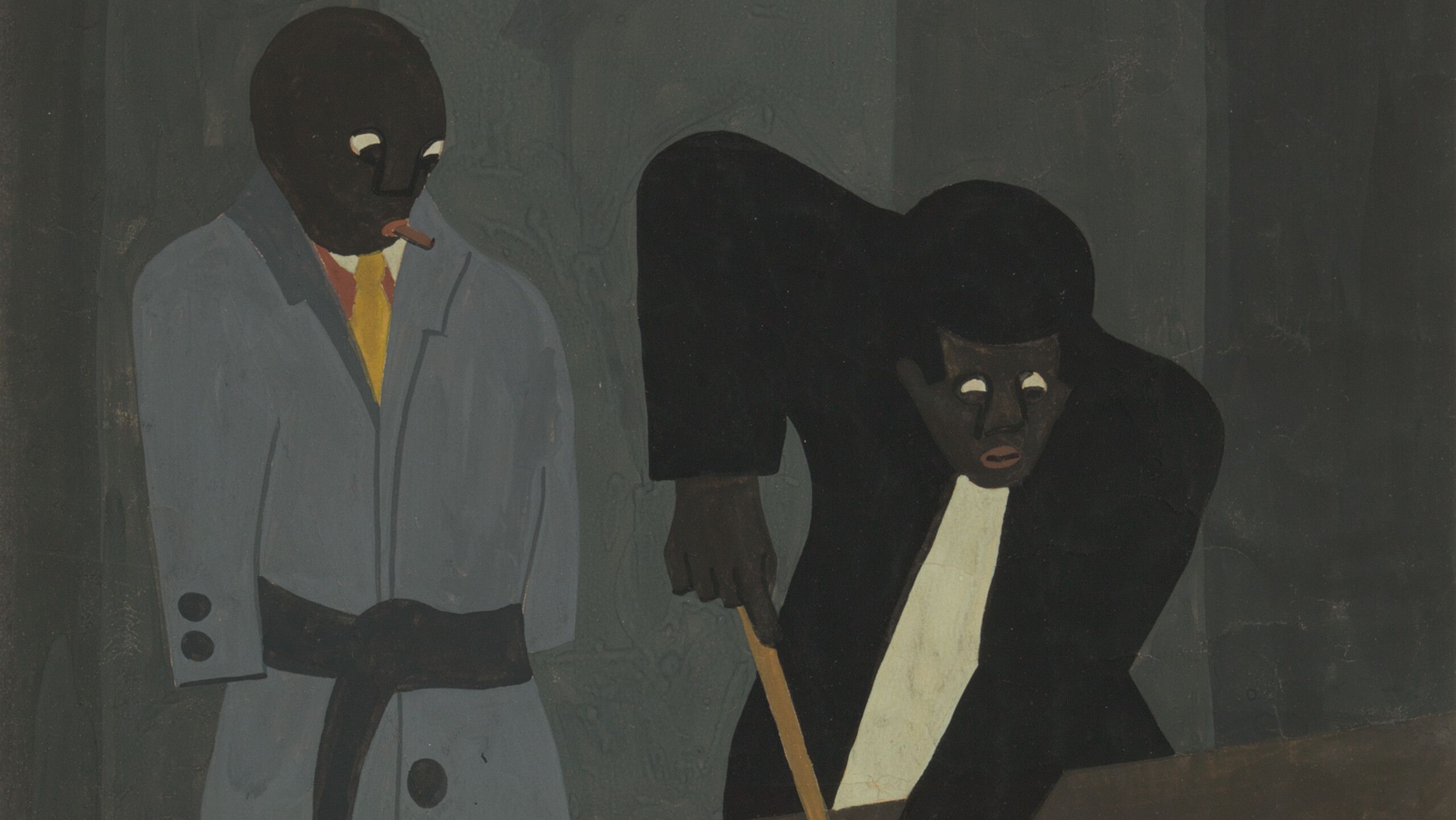 A detail from a painting titled Pool Players by Jacob Lawrence, dated 1938