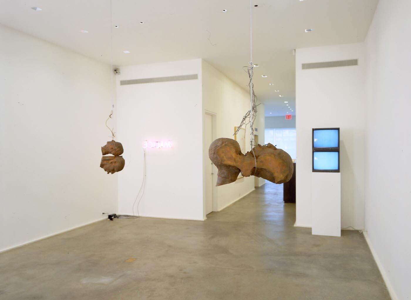 An installation view of the exhibition Bruce Nauman: Selected Works, at David Zwirner New York, dated 2001.