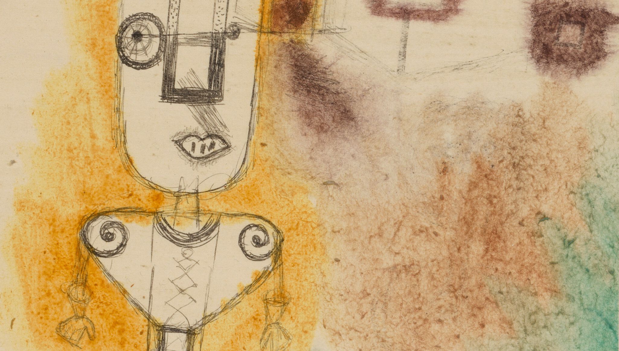 A detail of an artwork by Paul Klee, titled Der Schutzmann vor seinem Haus (The policeman in front of his house), dated 1923
