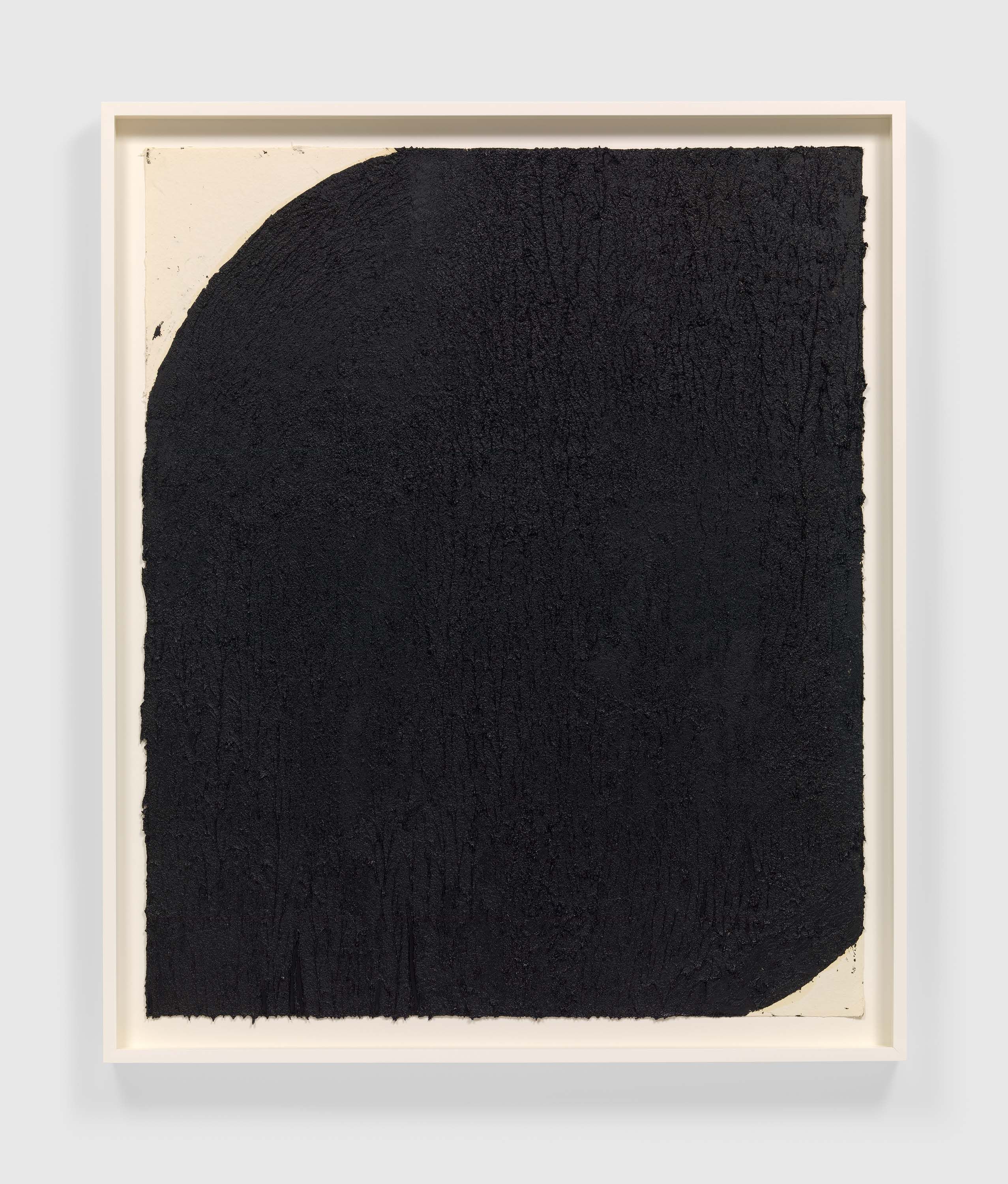 A paintstick, etching ink, and silica on handmade paper by Richard Serra, titled The Wagons Roll at Night, dated 2021.