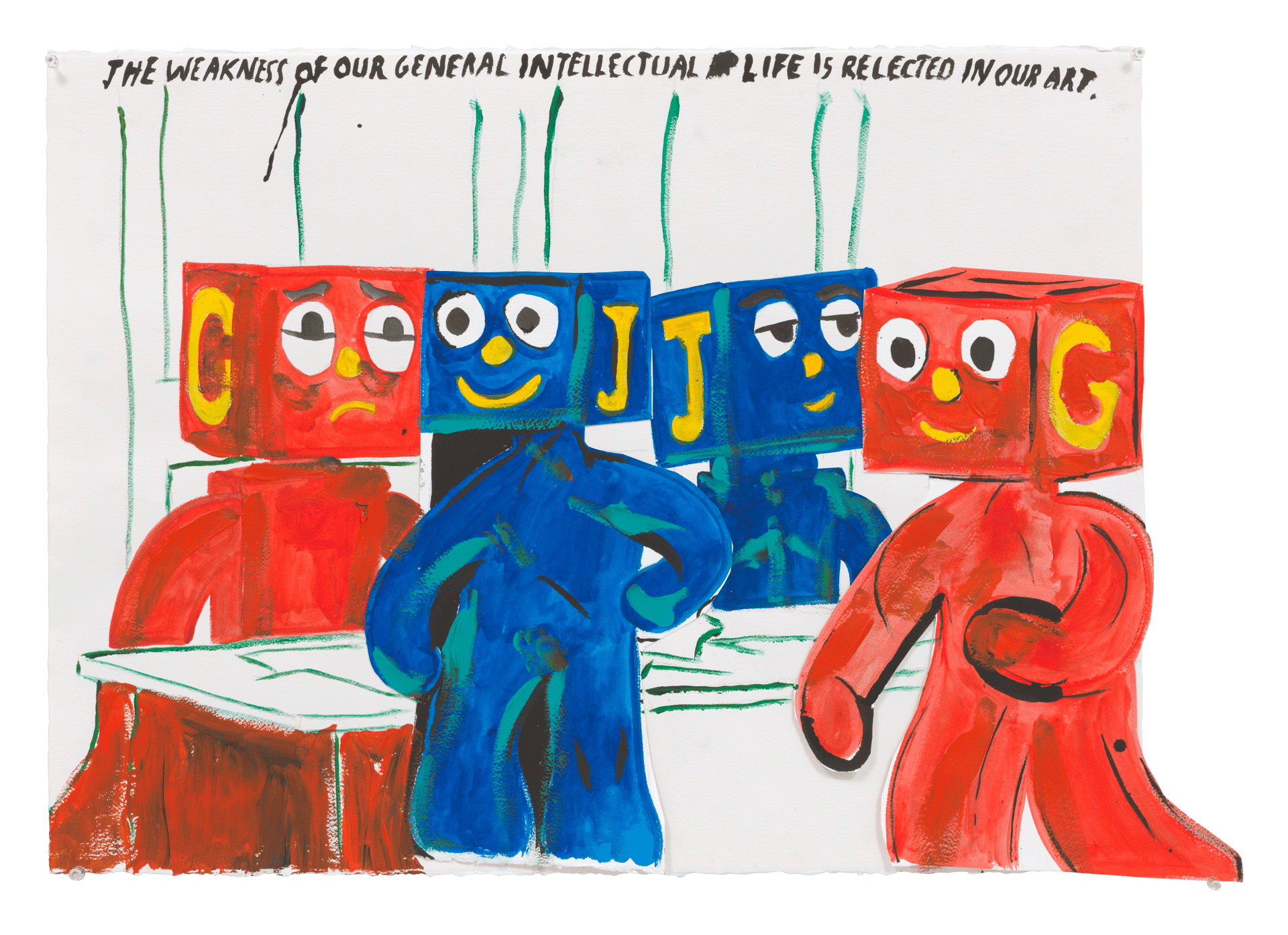 A work on paper by Raymond Pettibon titled No Title (The weakness of...) dated 2019.