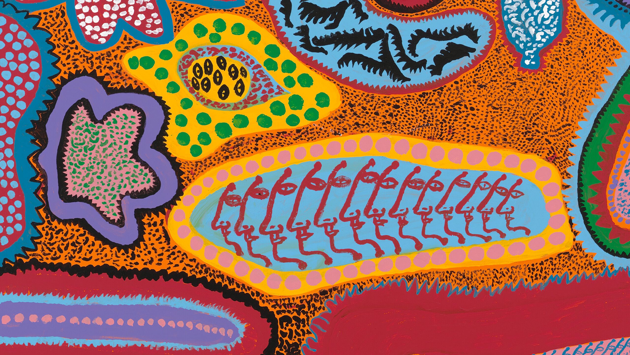A detail from a painting by Yayoi Kusama titled WEDDING CEREMONY, dated 2014