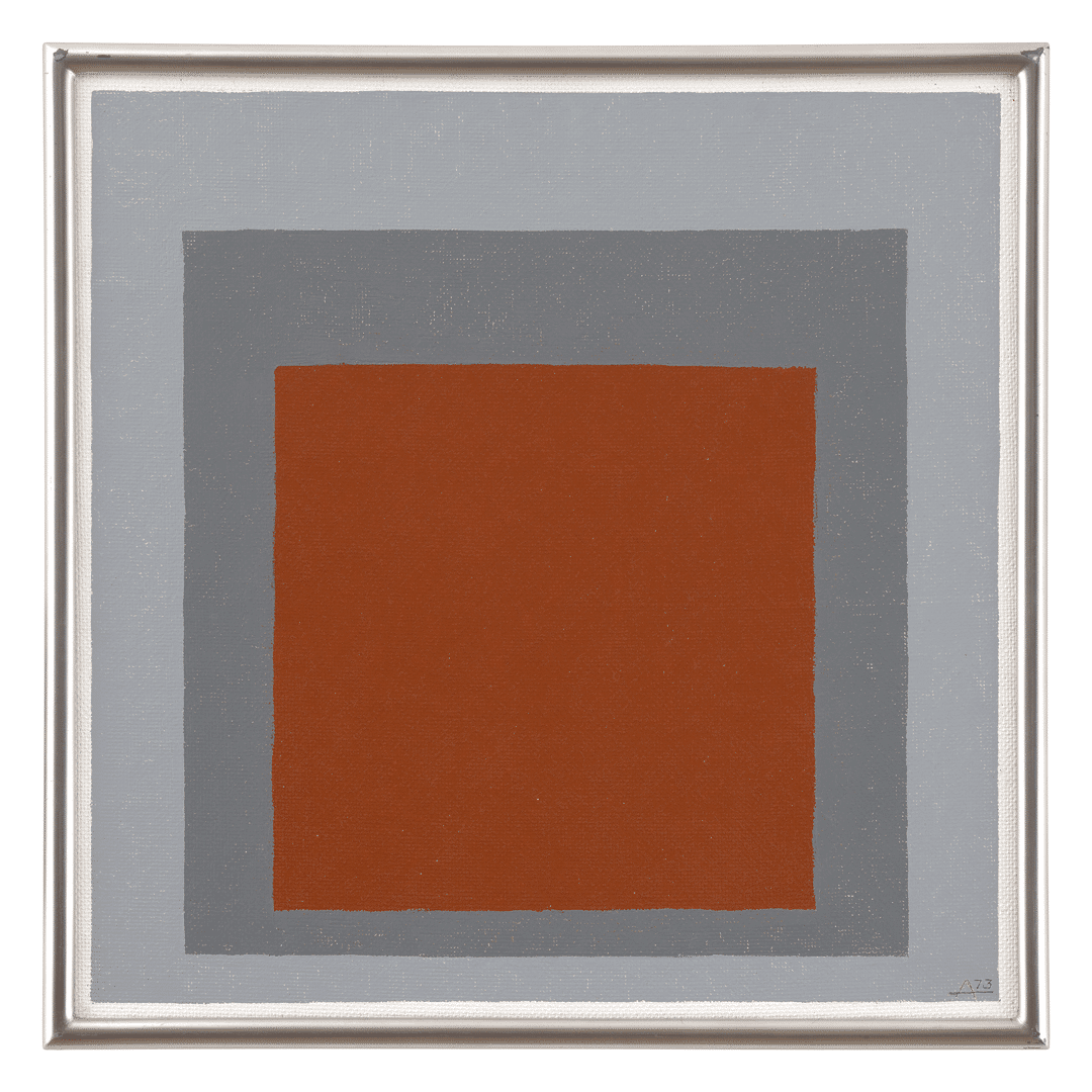 An oil painting on Masonite by Josef Albers, titled Study for Homage to the Square, dated 1973. 