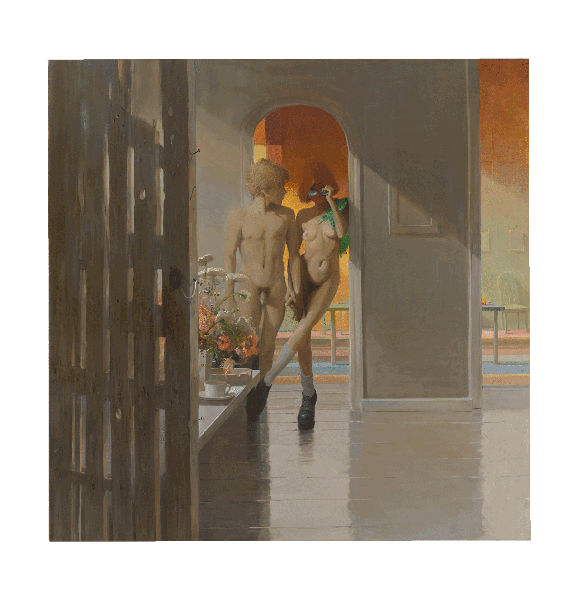 A painting by Lisa Yuskavage, titled Home, dated 2018.
