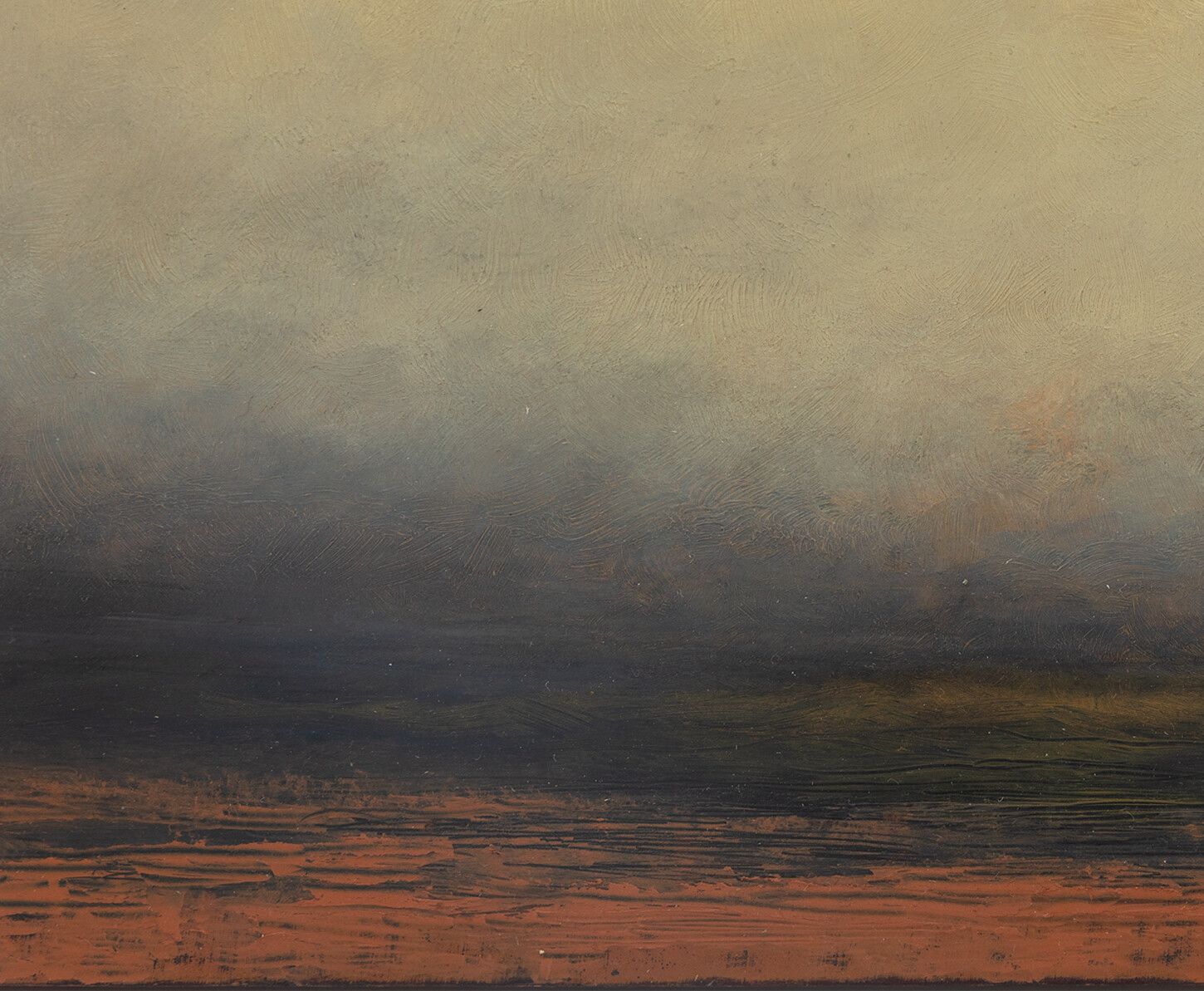 A detail of a painting by 	 Lucas Arruda called Untitled (from the Deserto-Modelo series), dated 2019
