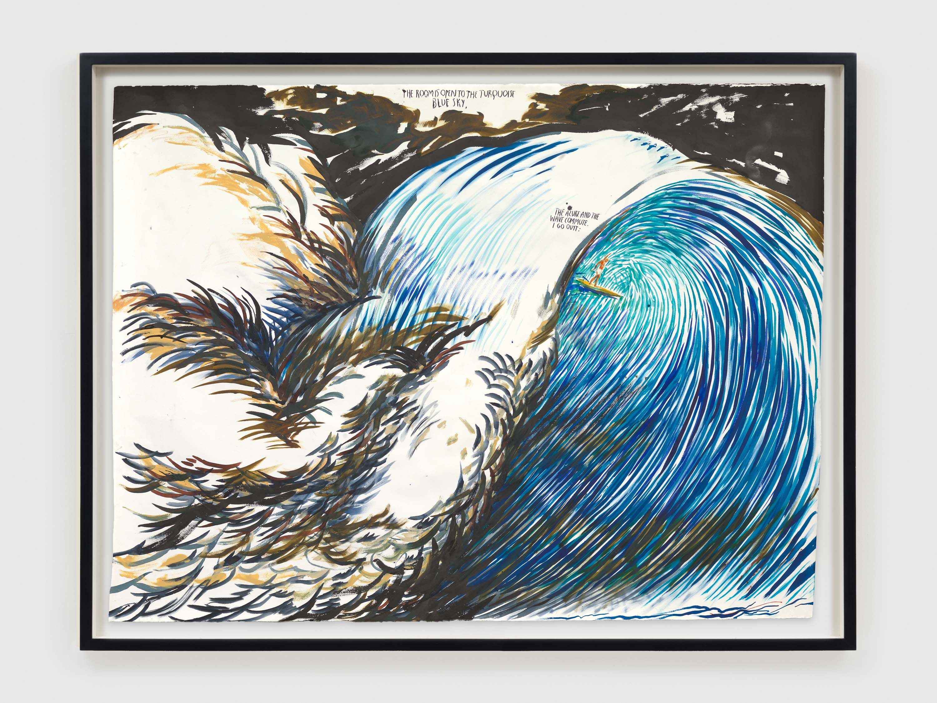An acrylic, watercolor, ink, and graphite on paper by Raymond Pettibon, titled No Title (The room is...), dated 2016.