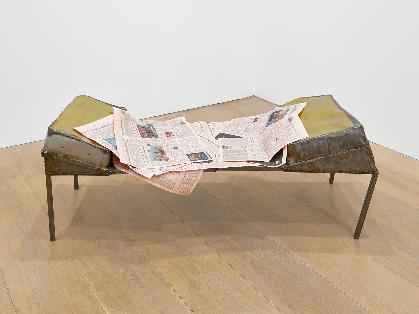 A sculpture by Franz West, titled Liege (Chaise), dated 1989.
