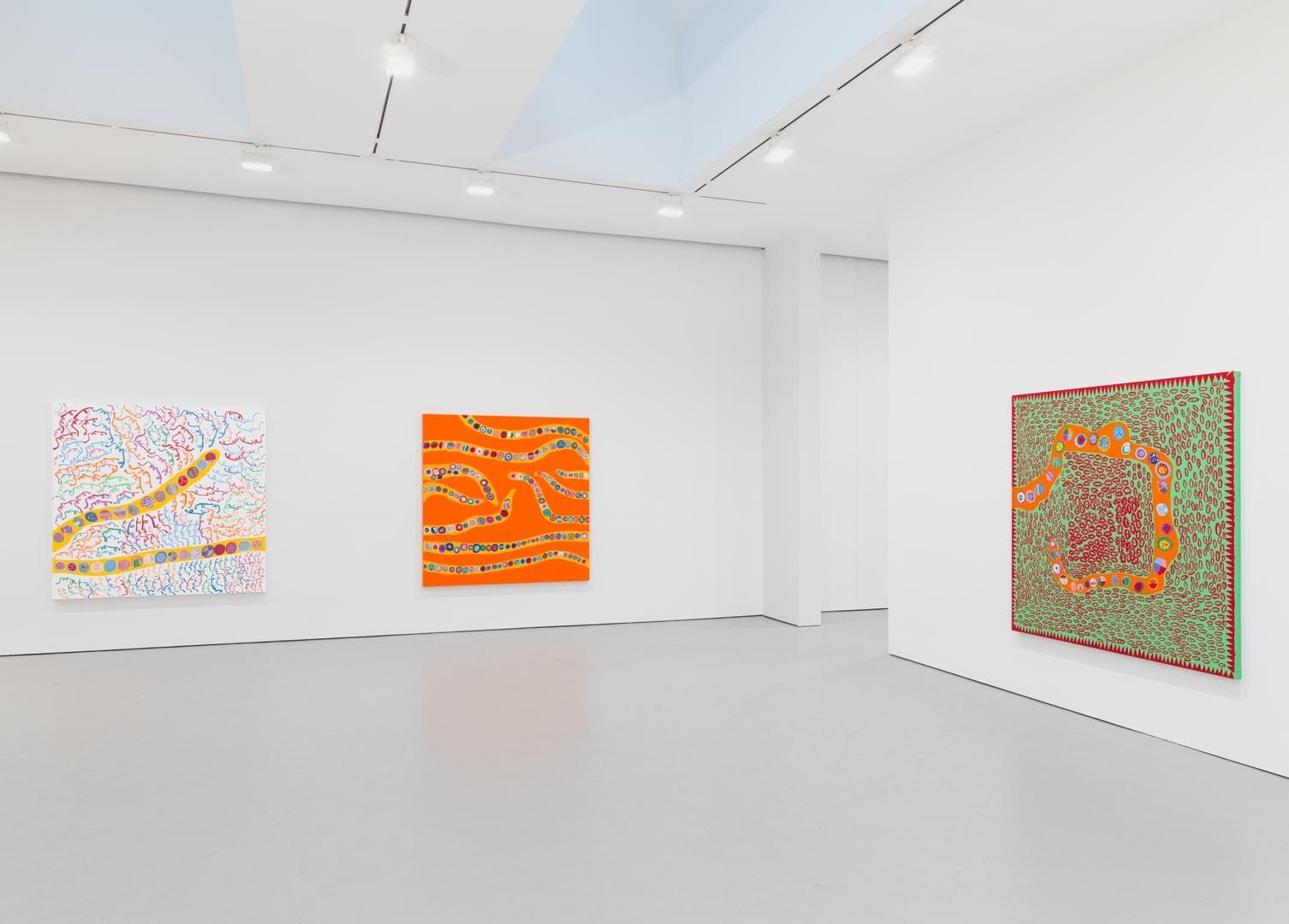Installation view of the exhibition Yayoi Kusama: I Who Have Arrived In Heaven, at David Zwirner in New York, dated 2013.