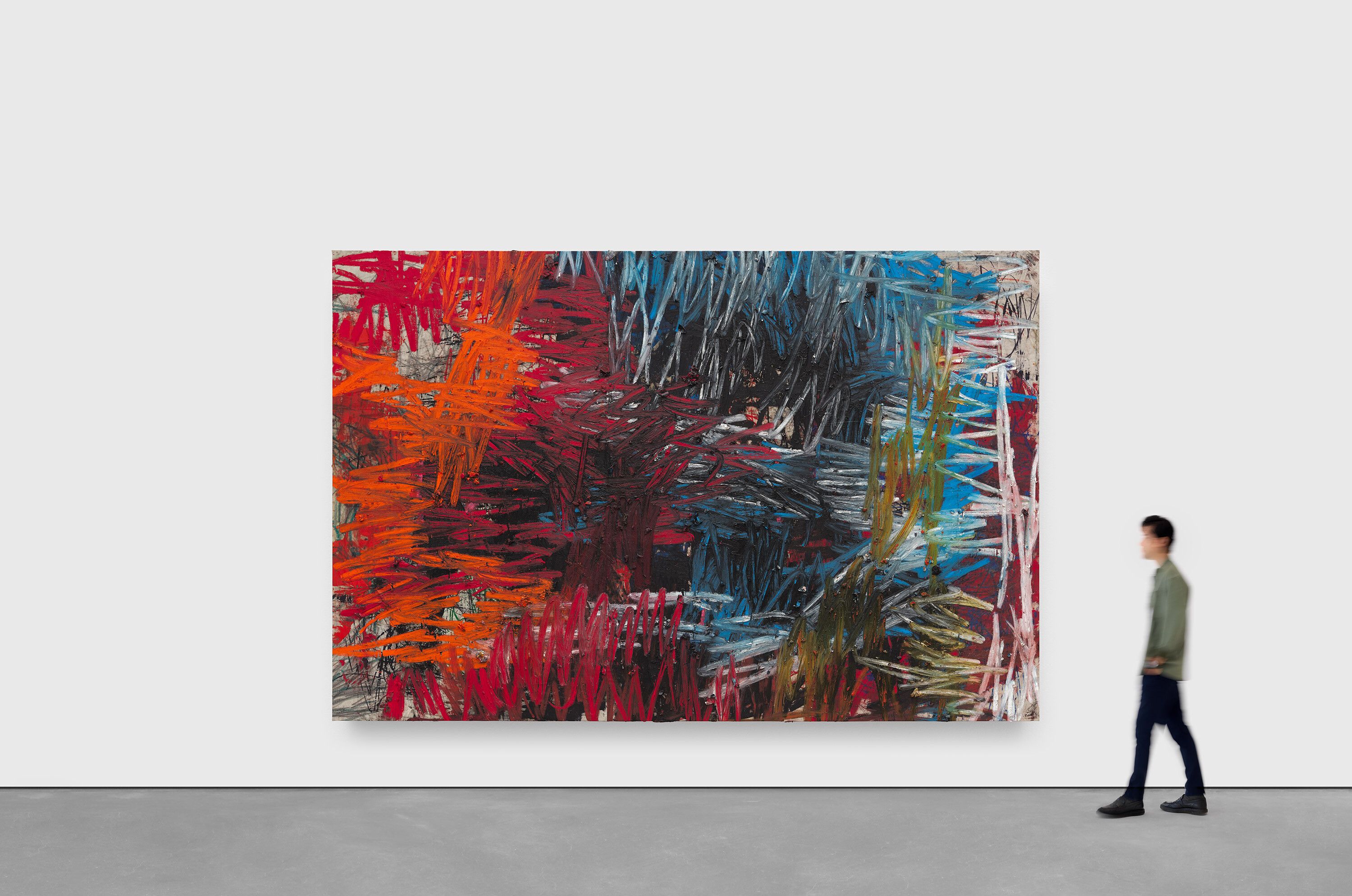 A painting by Oscar Murillo, titled manifestation﻿, dated 2023.