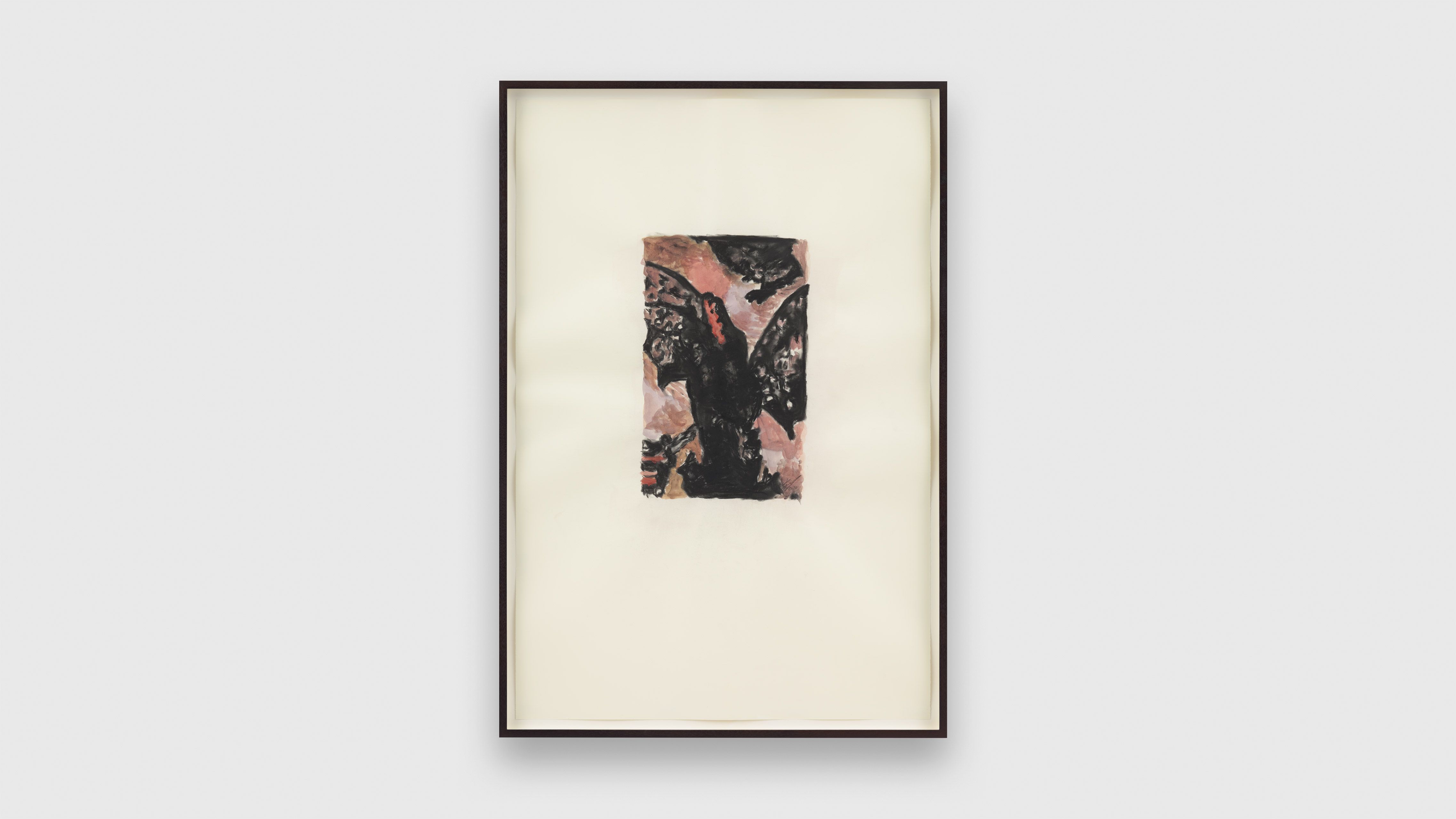 A charcoal and watercolour drawing on paper by Luc Tuymans, titled Bat, dated 2020.