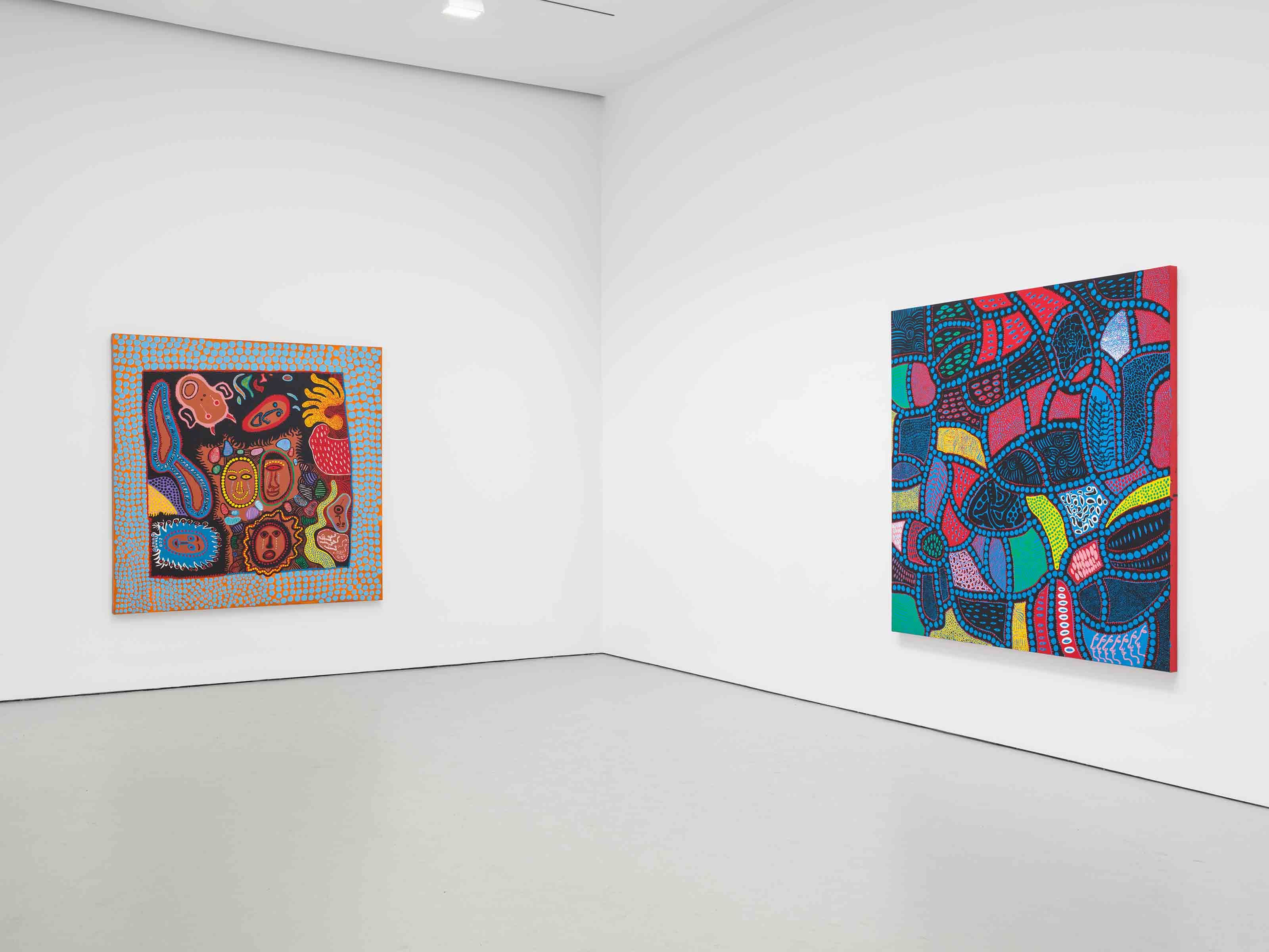 Installation view of the exhibition Yayoi Kusama: Give Me Love at David Zwirner in New York, dated 2015.