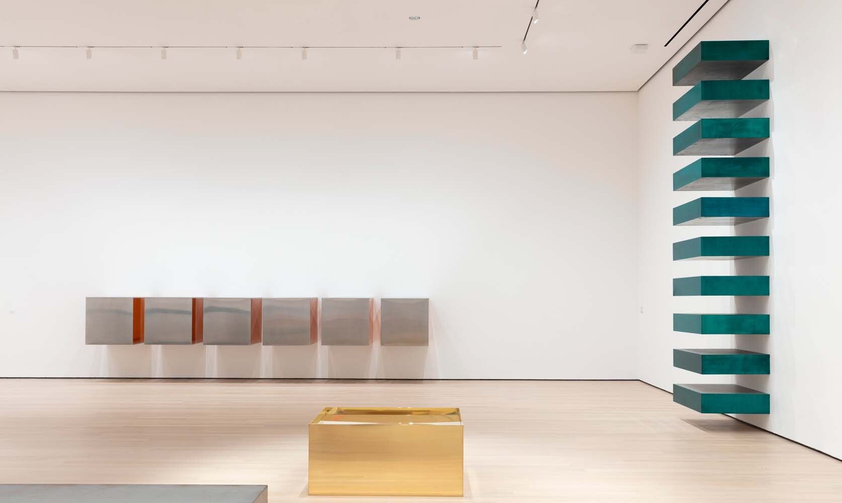 An installation view of an exhibition titled Judd at The Museum of Modern Art, New York, in 2020.