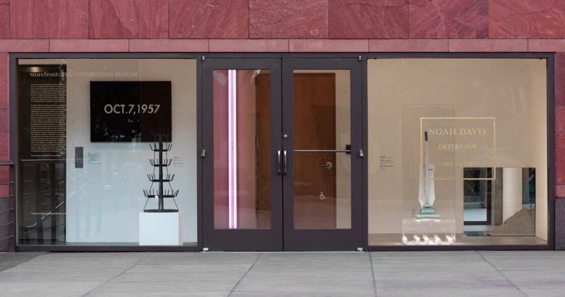 An installation view of an exhibition titled Imitation of Wealth Curated by Noah Daviss at The Underground Museum in 2013.