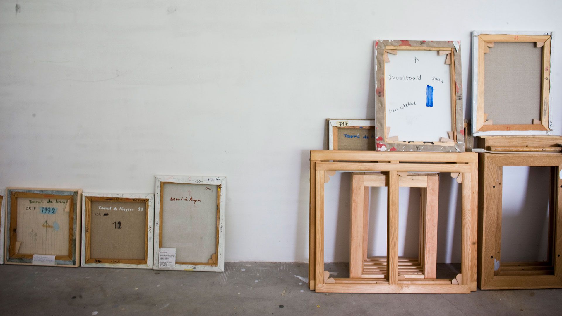 A photograph of Raoul De Keyser's studio, dated 2009