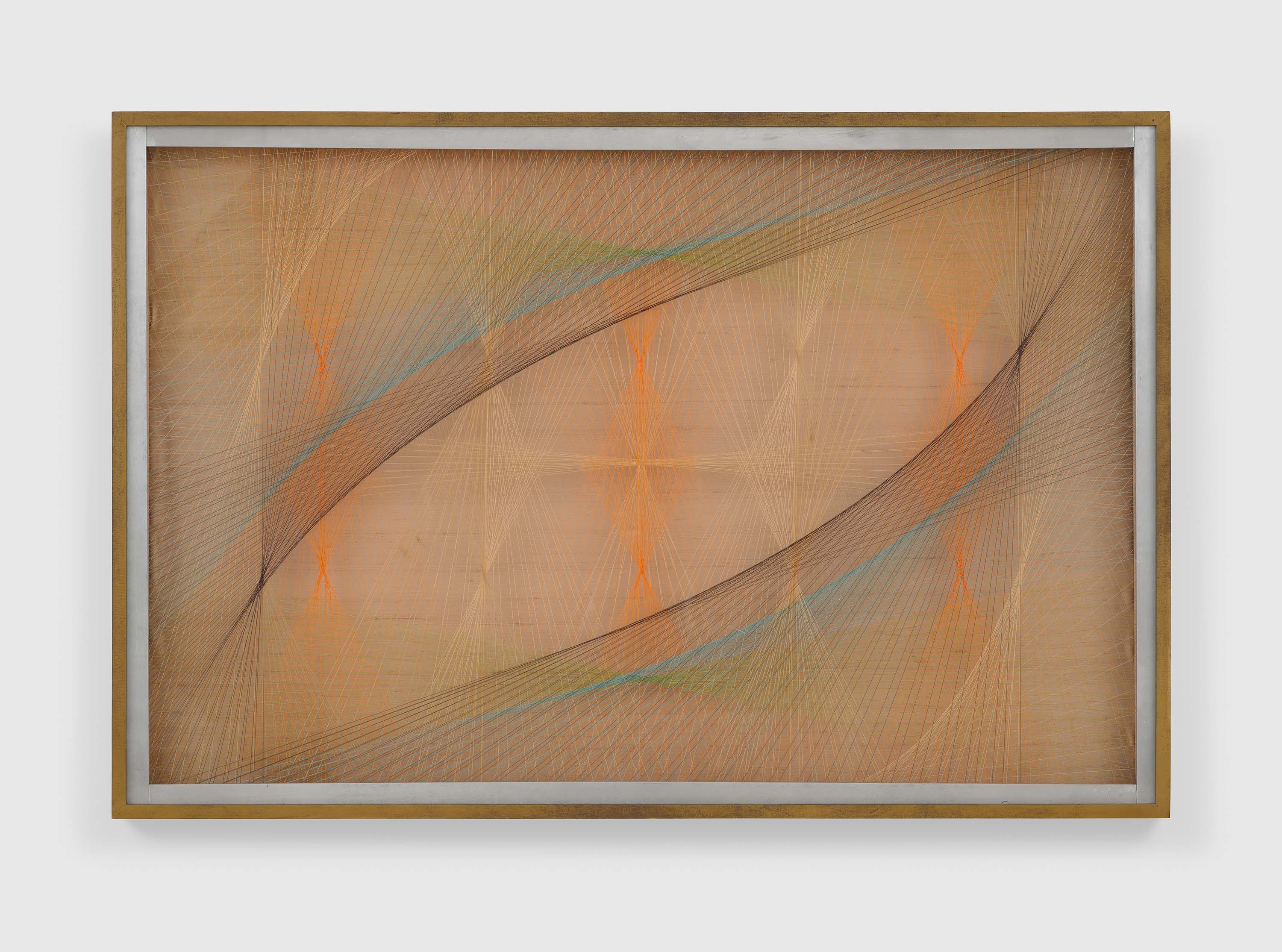 A painting by Sue Fuller, titled String Composition #81, dated 1957.