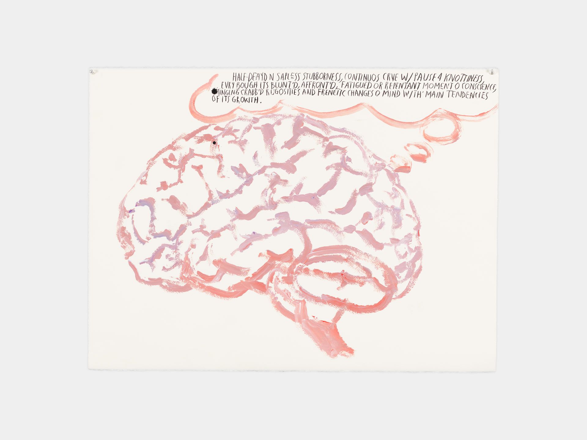 A drawing by Raymond Pettibon, titled No Title (Half-deayd n sapless...), dated 2017.