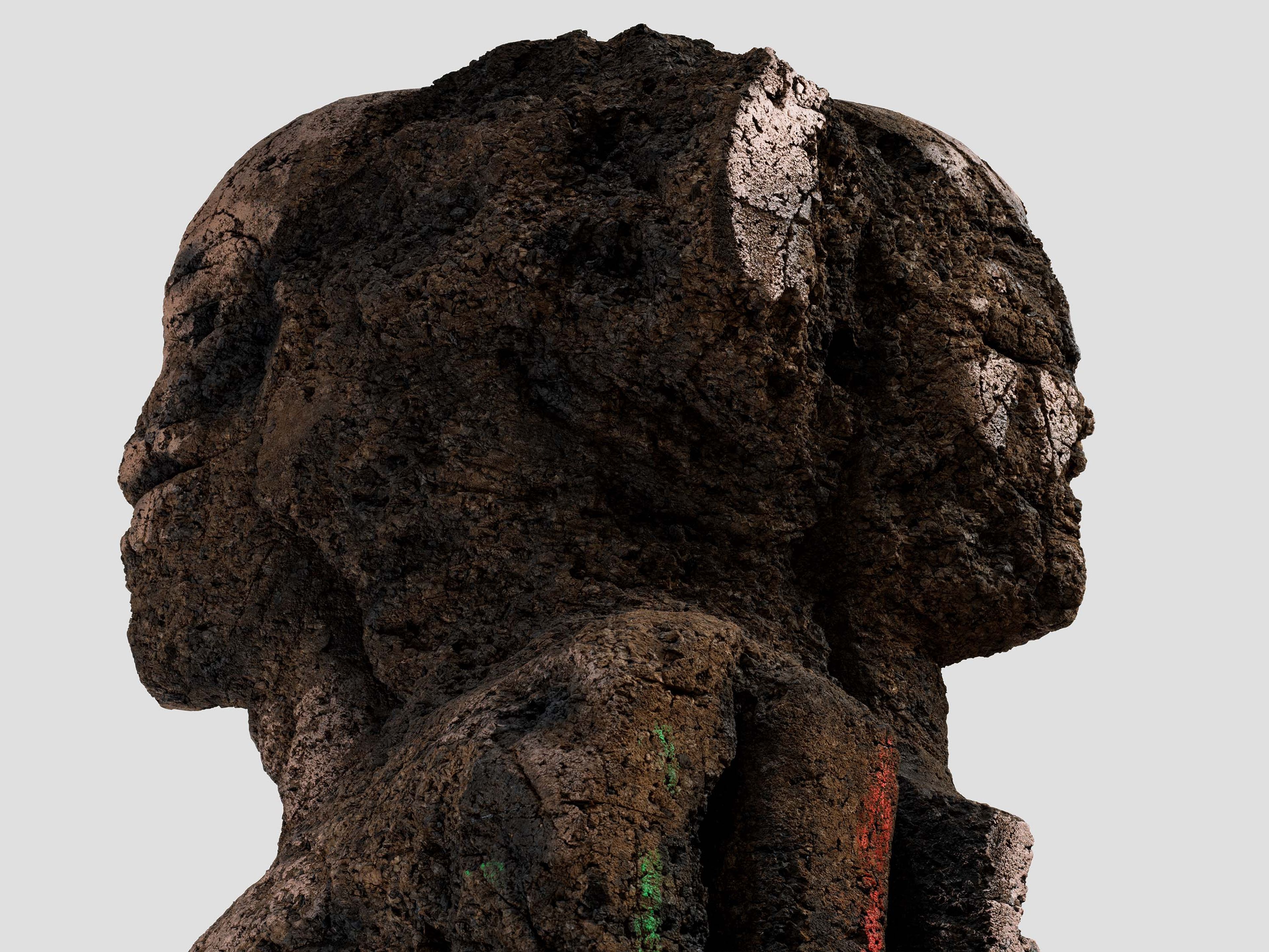 A detail from a sculpture by Huma Bhabha, titled Remembering Things, dated 2025.