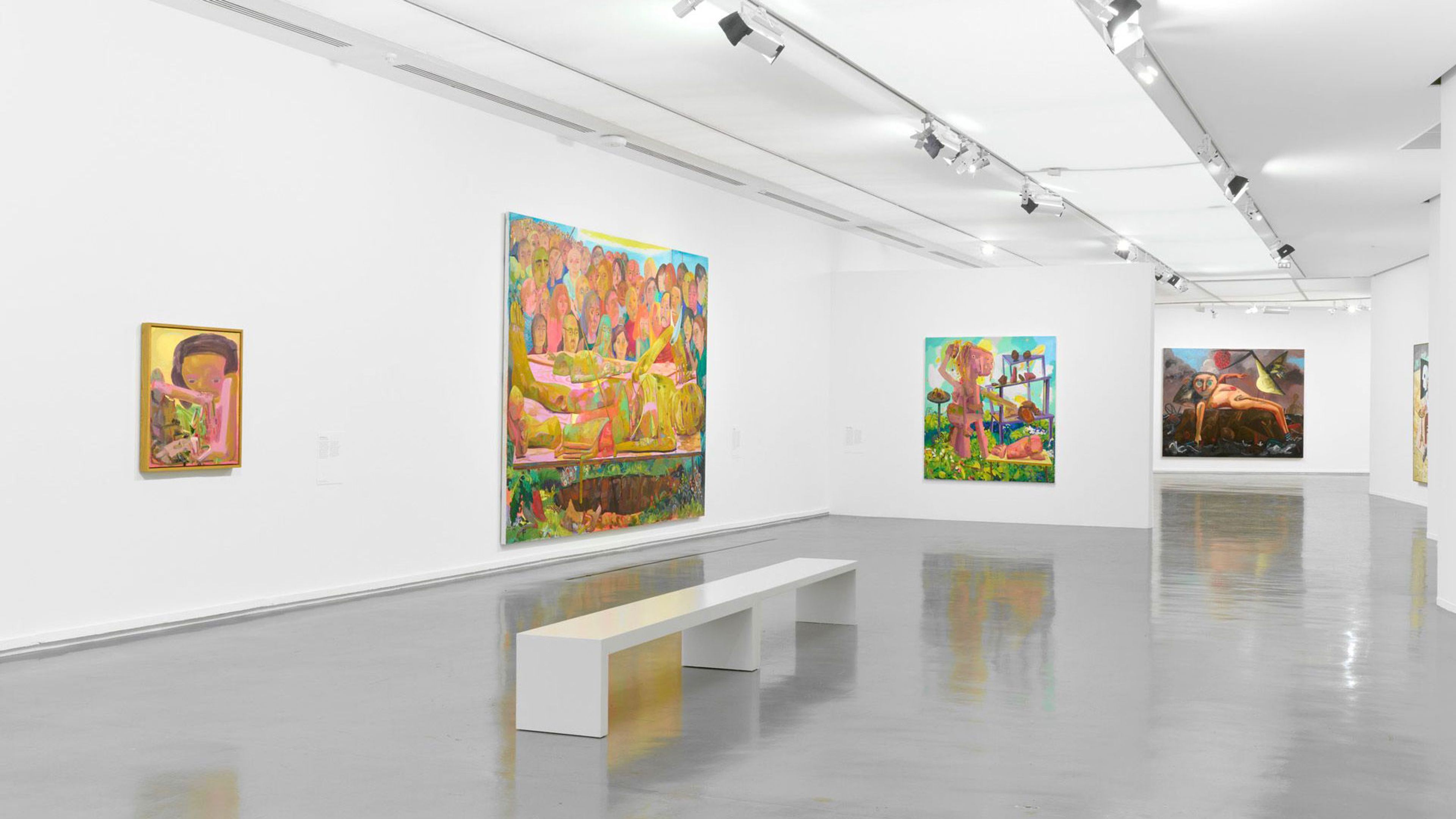 Installation view of the exhibition "Dana Schutz: Le monde visible," at the Musée d’art Moderne de Paris, 2023