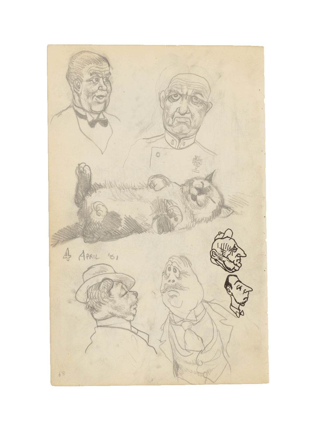The recto of a drawing by R. Crumb titled Untitled (NY Times City Edition, 4 April '61, from School Notebook 1961 page 67 slash 68), dated 1961.