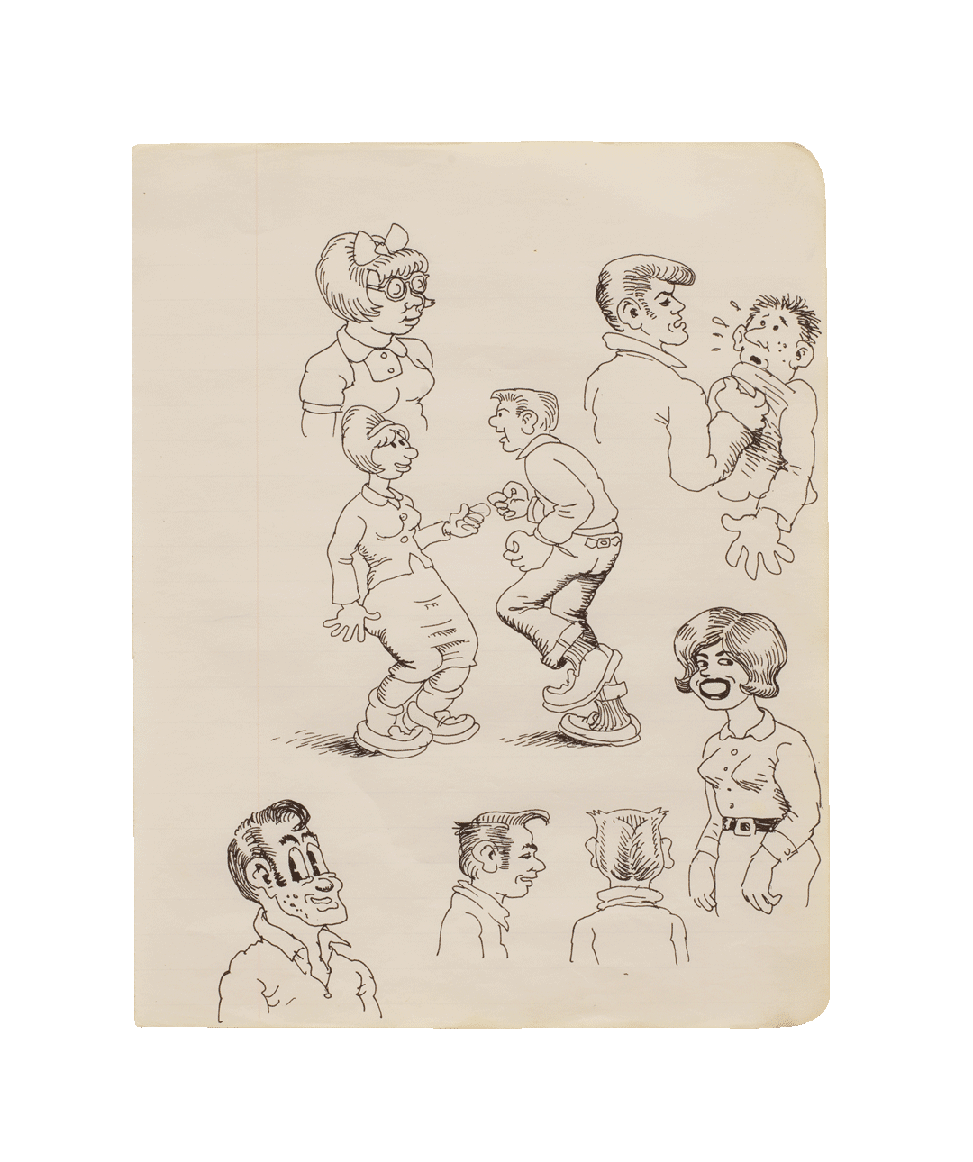 A drawing by R. Crumb, titled Dancing Couple with Portraits, dated circa 1960s.