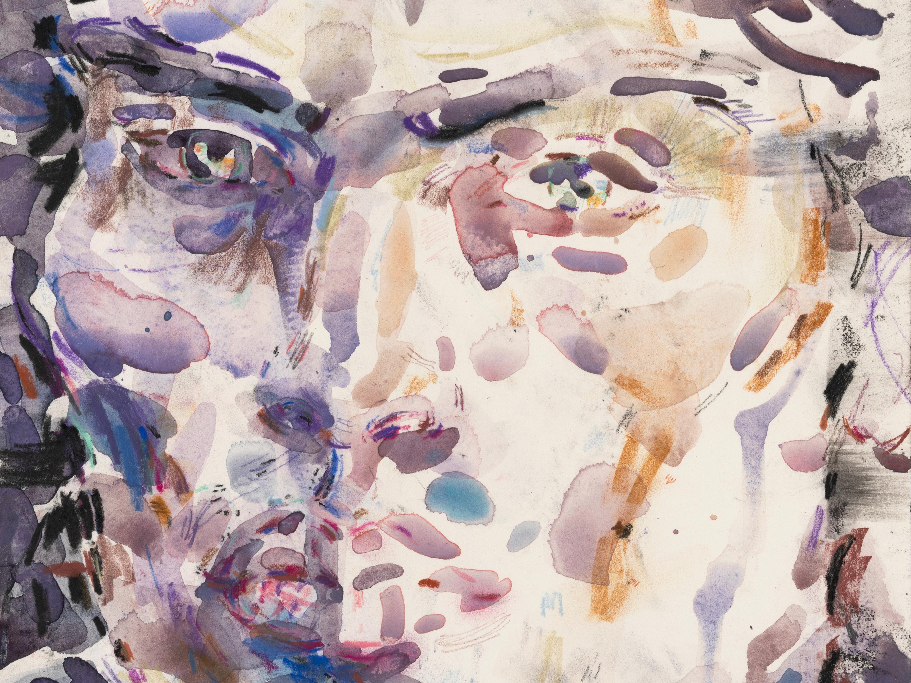 A detail from a work on paper by Elizabeth Peyton, titled Accepting the Universe, dated 2024 to 2025.