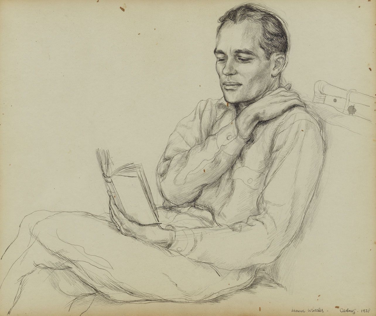 A drawing on paper by Paul Cadmus, titled Monroe Wheeler, dated 1938.