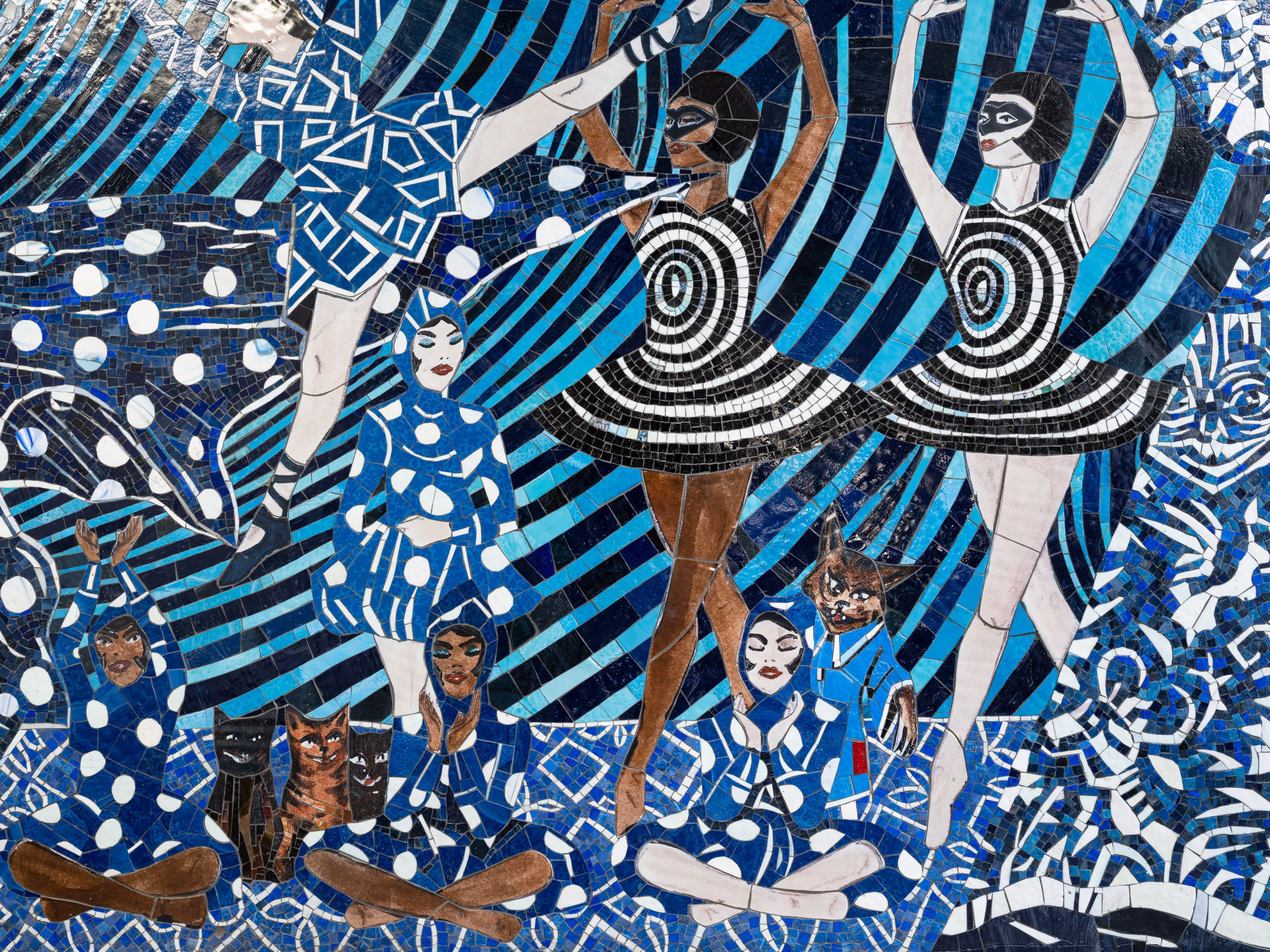 A close-up of No Less than Everything Comes Together, a mosaic by Marcel Dzama, dated 2021. 