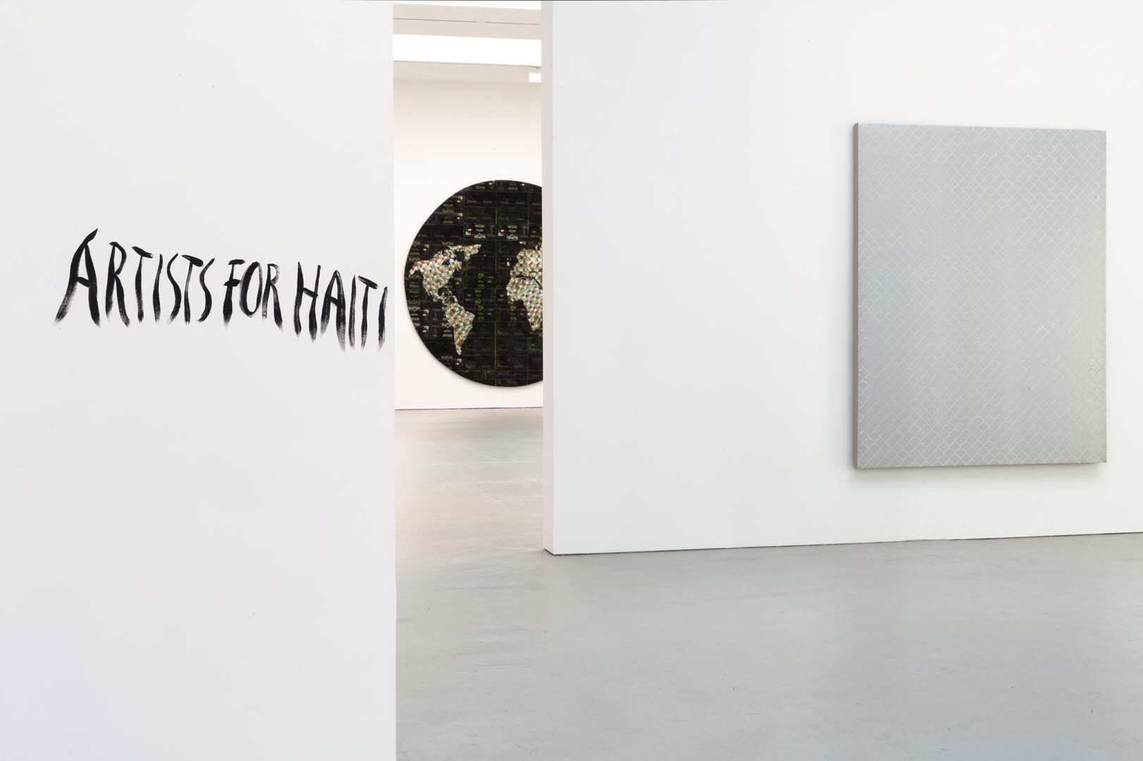 Installation view of the exhibition Artists for Haiti, at David Zwirner in New York, dated 2011. 