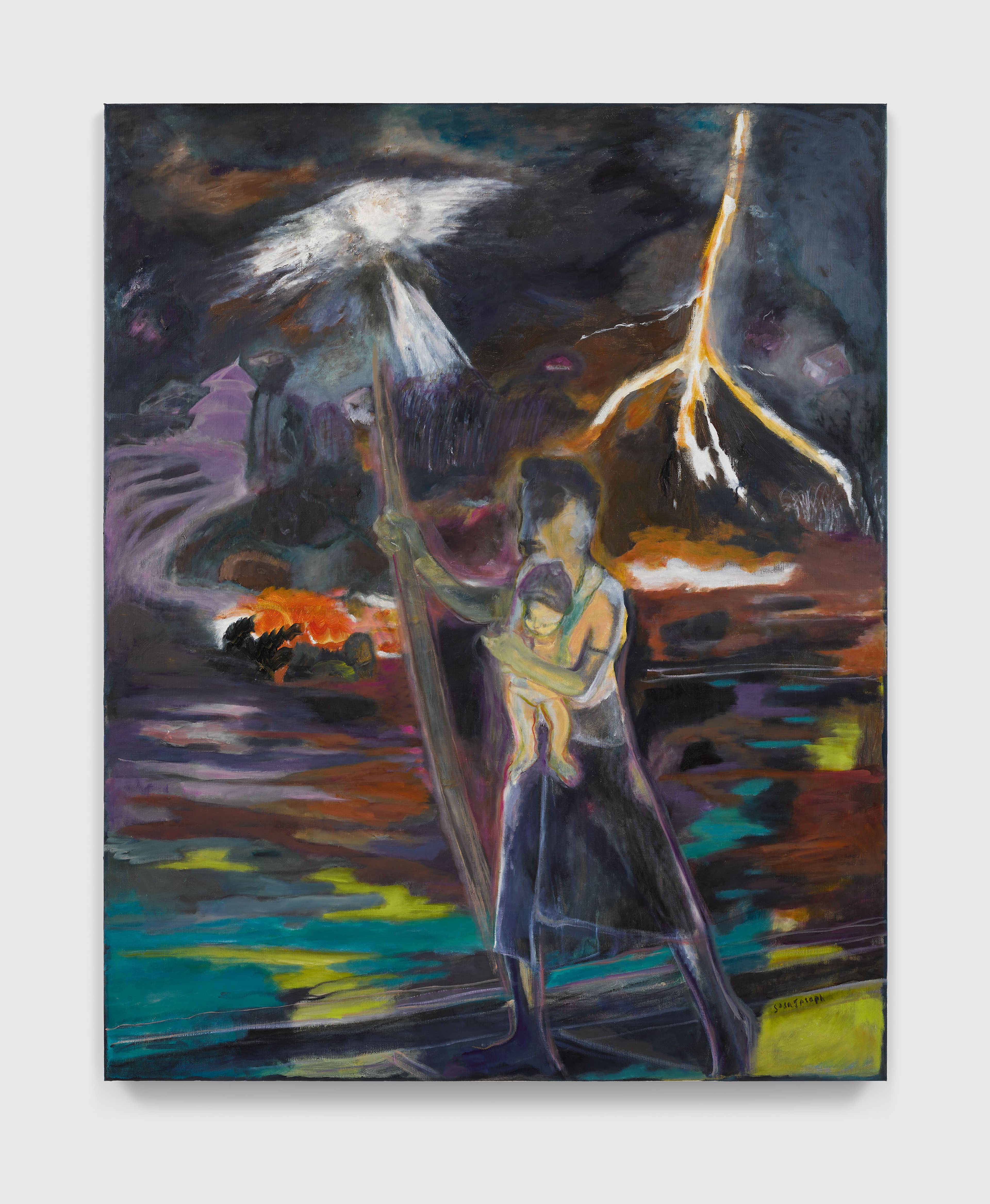 A painting by Sosa Joseph, titled Jaundice in the night of the storm, dated 2025.