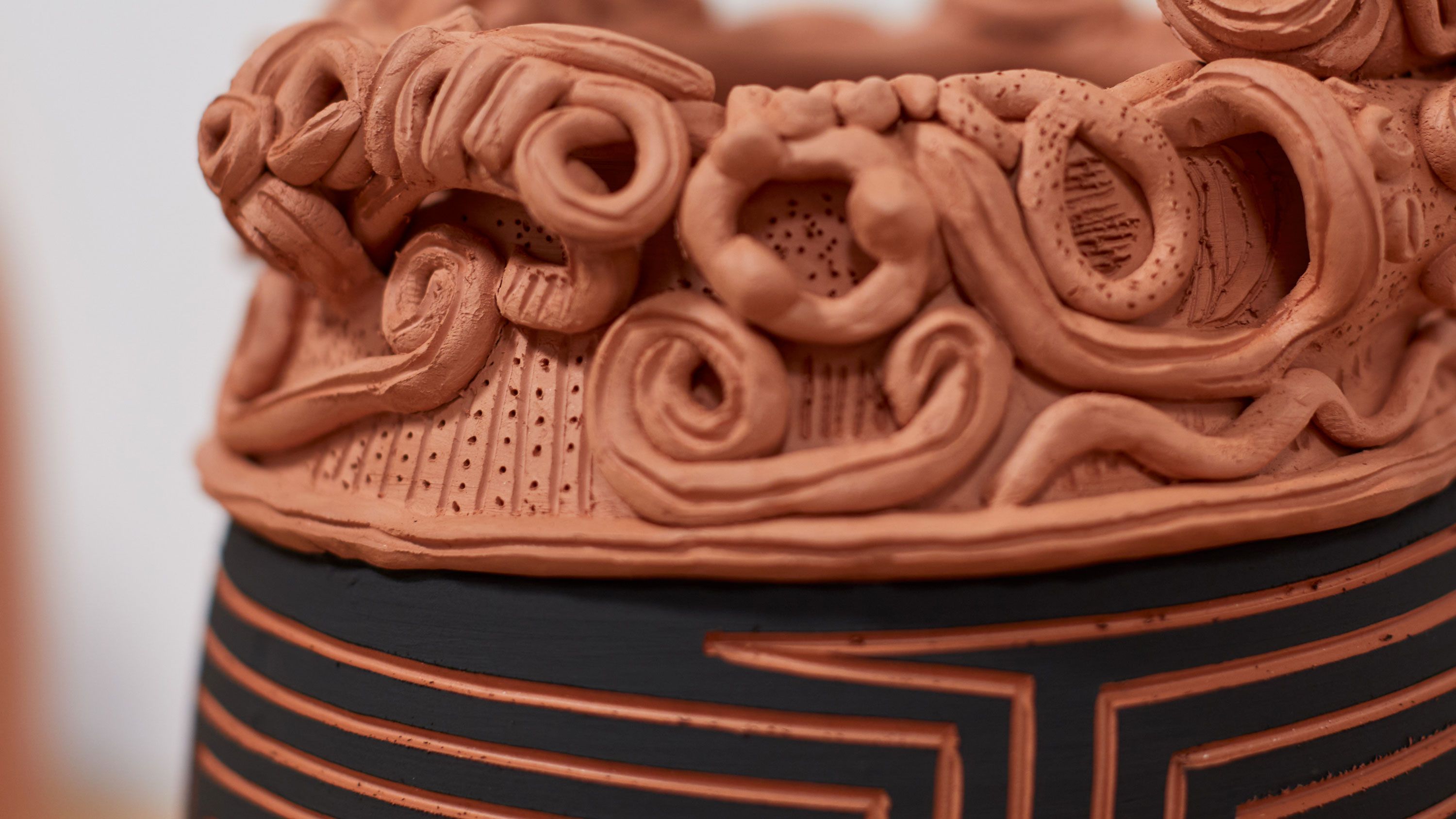 Detail view of one of Kusaka’s Jōmon vessels. Photo by Ye Rin Mock