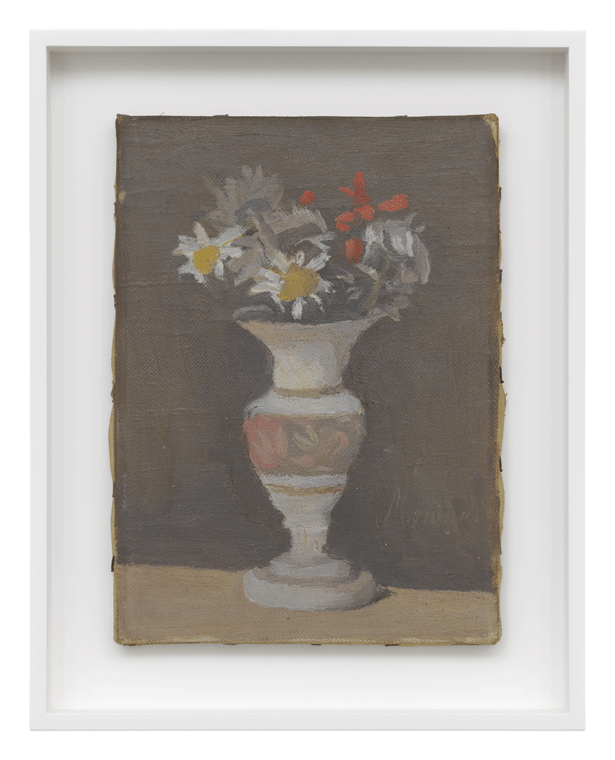 An oil painting on canvas by Giorgio Morandi, titled Fiori (Flowers), dated 1947.