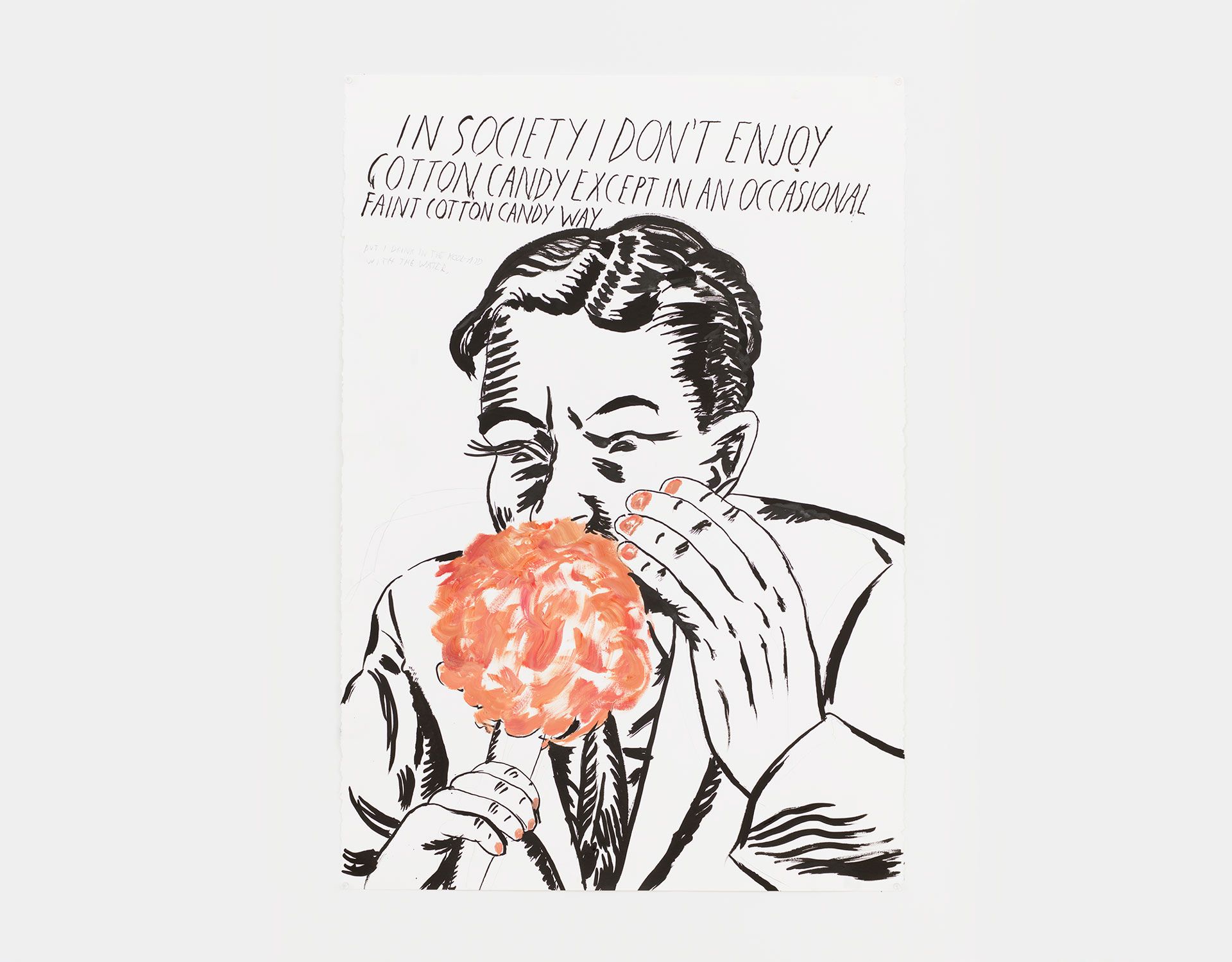 A drawing by Raymond Pettibon, titled No Title (In society I...), dated 2017.