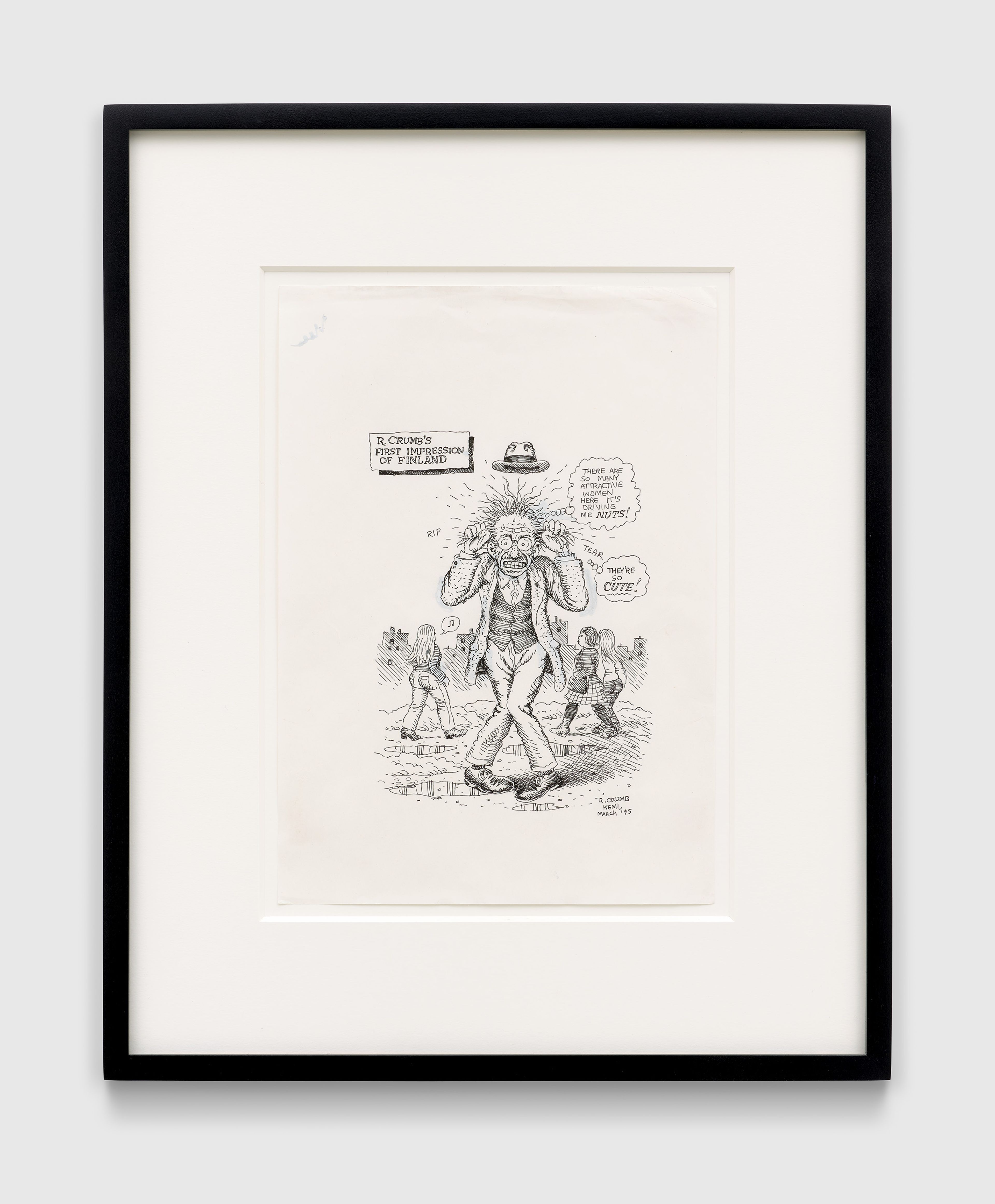 A work on paper by R. Crumb, titled R. Crumb's First Impression of Finland, dated 1995.
