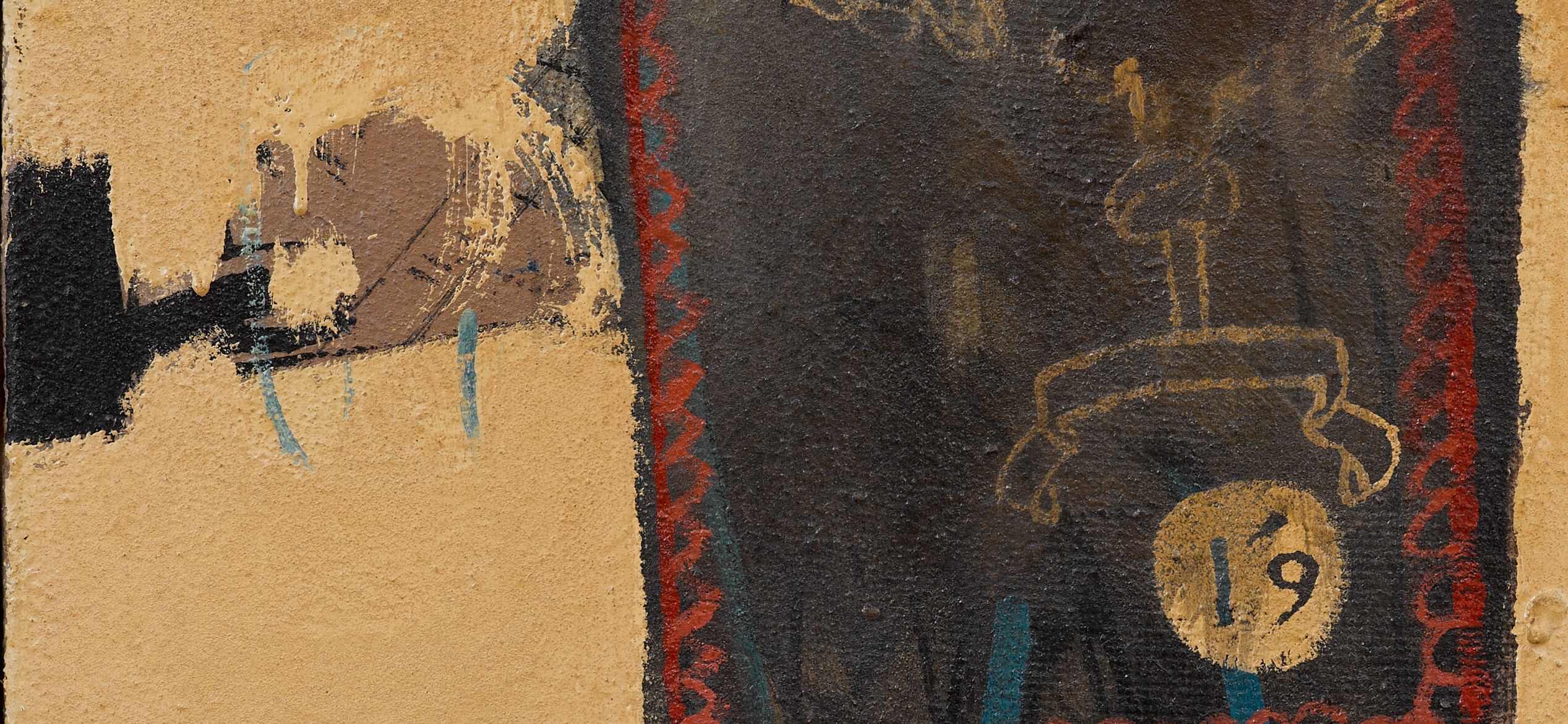 A detail of a painting by David Hockney, titled First Tea Painting, dated 1960.