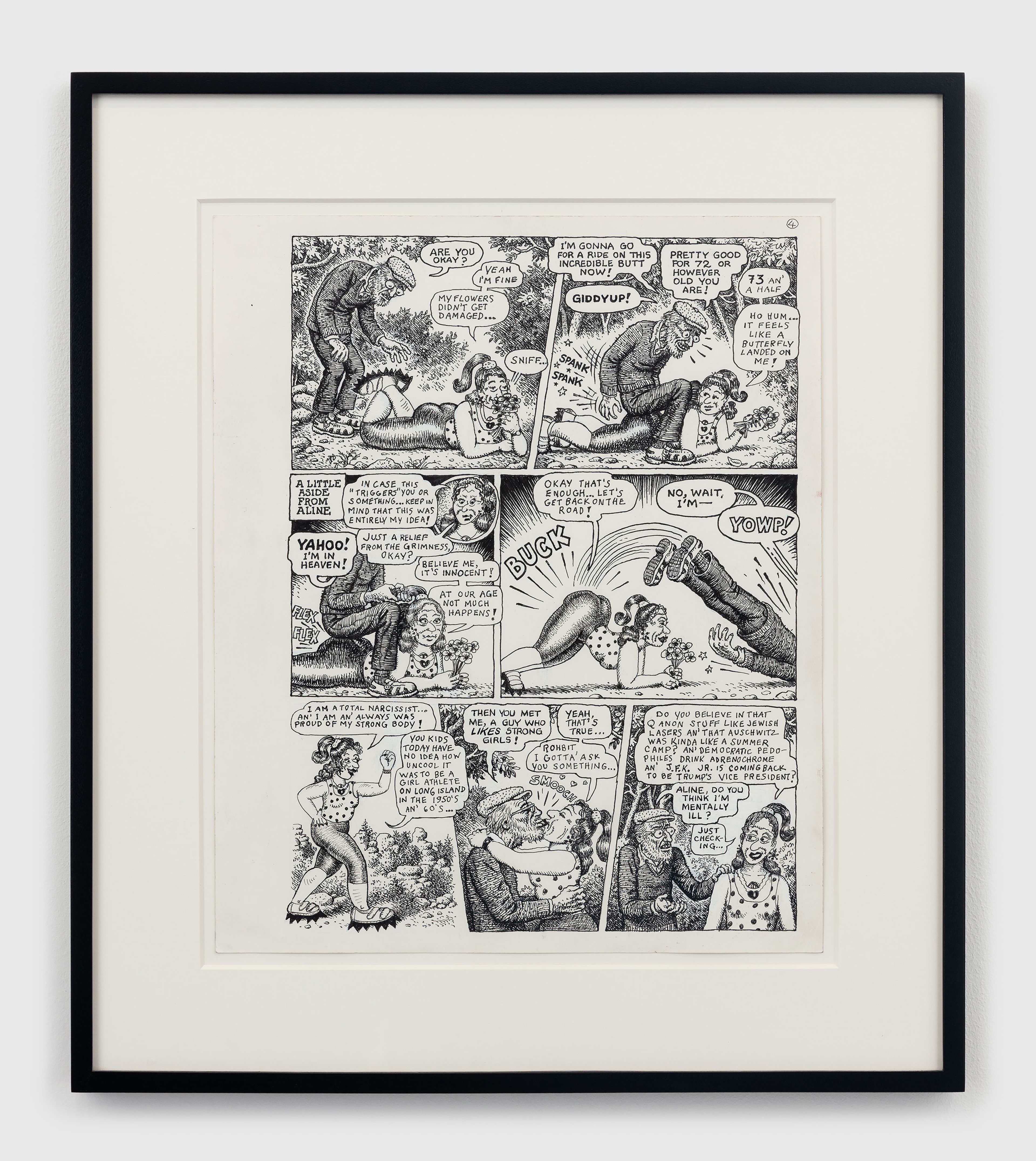 A 10-page ink and correction fluid on paper artwork by Aline Kominsky-Crumb and R. Crumb, titled Crumb Family Covid Exposé, dated 2021.