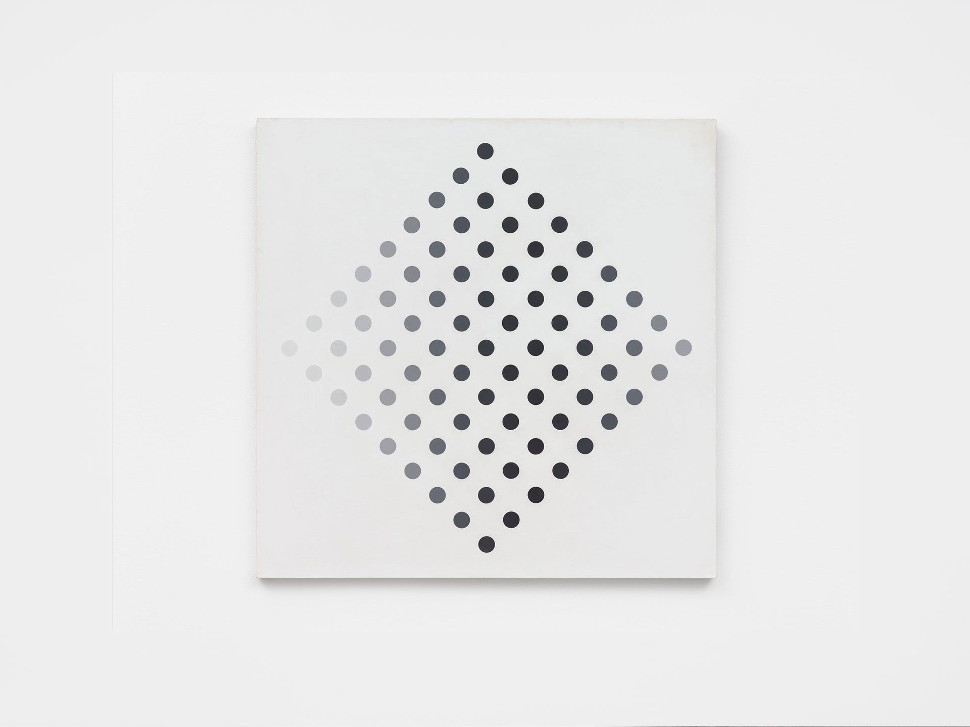 A painting by Bridget Riley, titled Study for Black to White Discs, dated 1961.