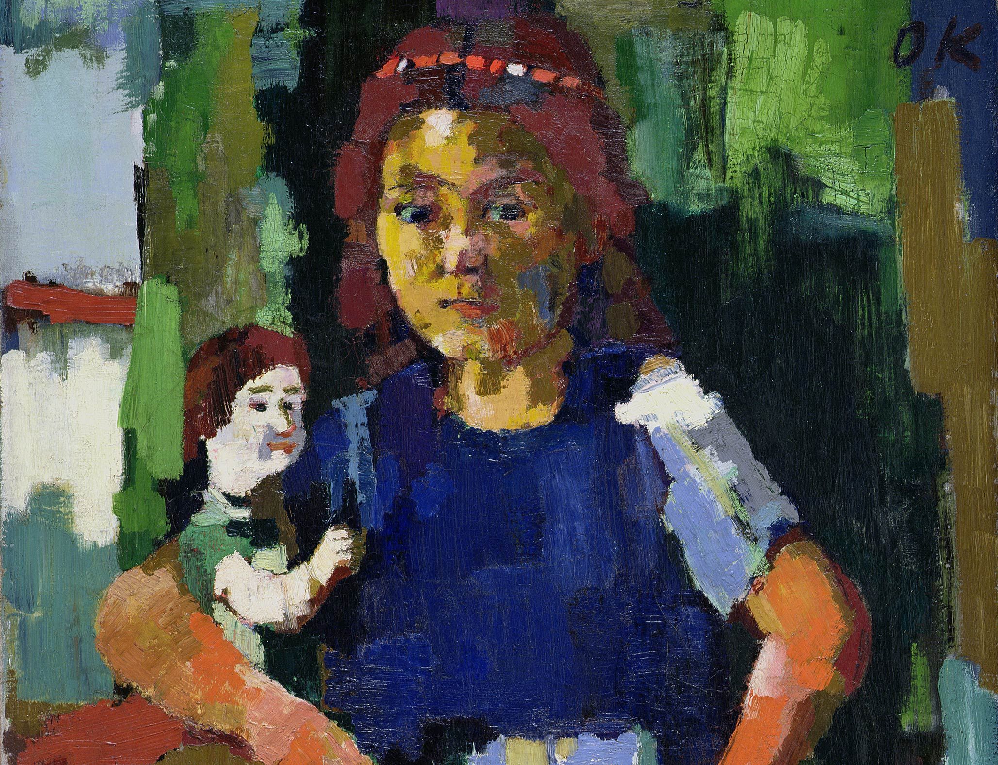 A detail from a painting by Oskar Kokoschka, titled Girl with Doll, dated circa. 1921.